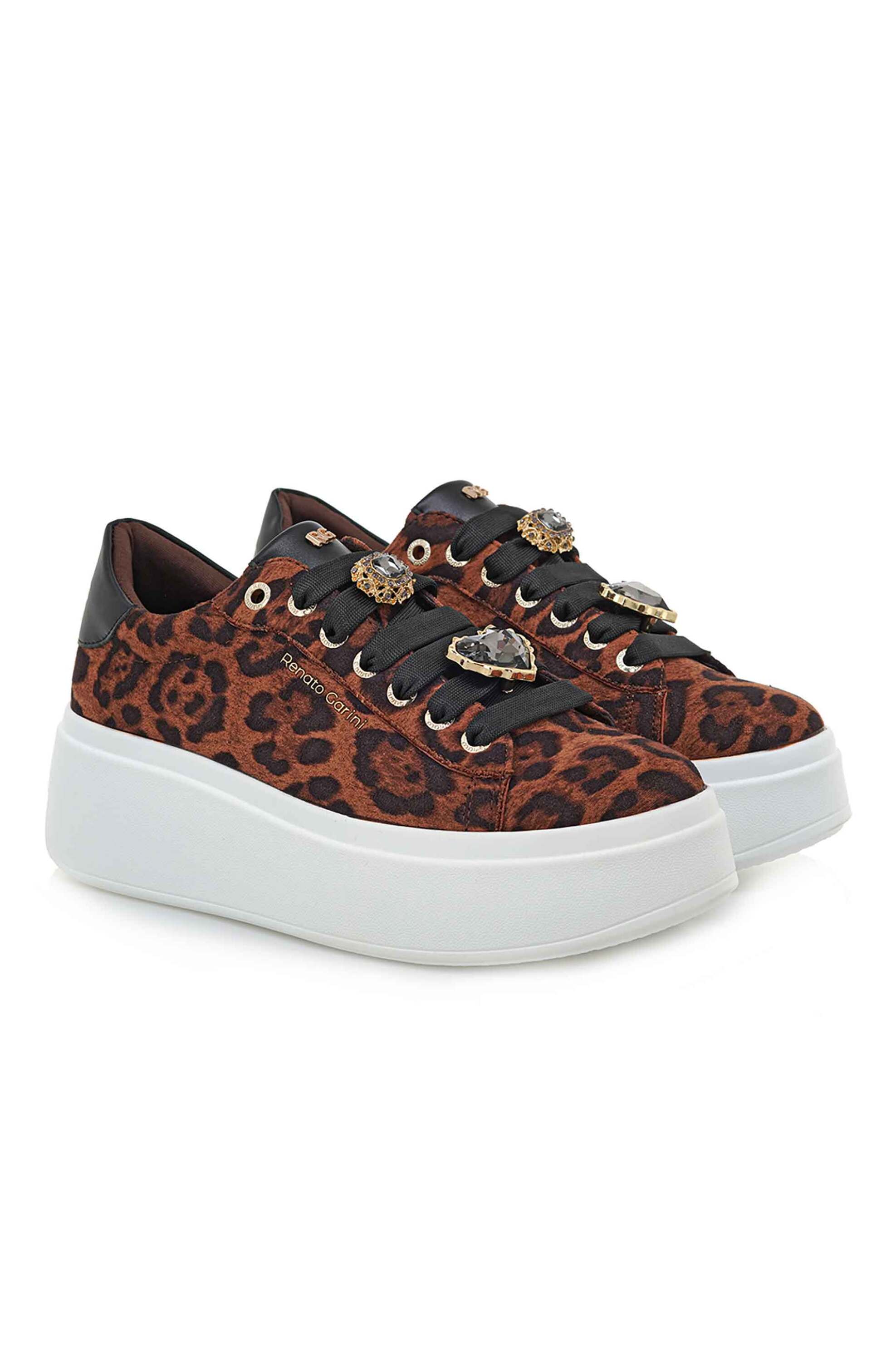 Renato Garini γυναικεία sneakers με μεταλλικό λογότυπο και leopard print - U119R579388M Καφέ φωτογραφία
