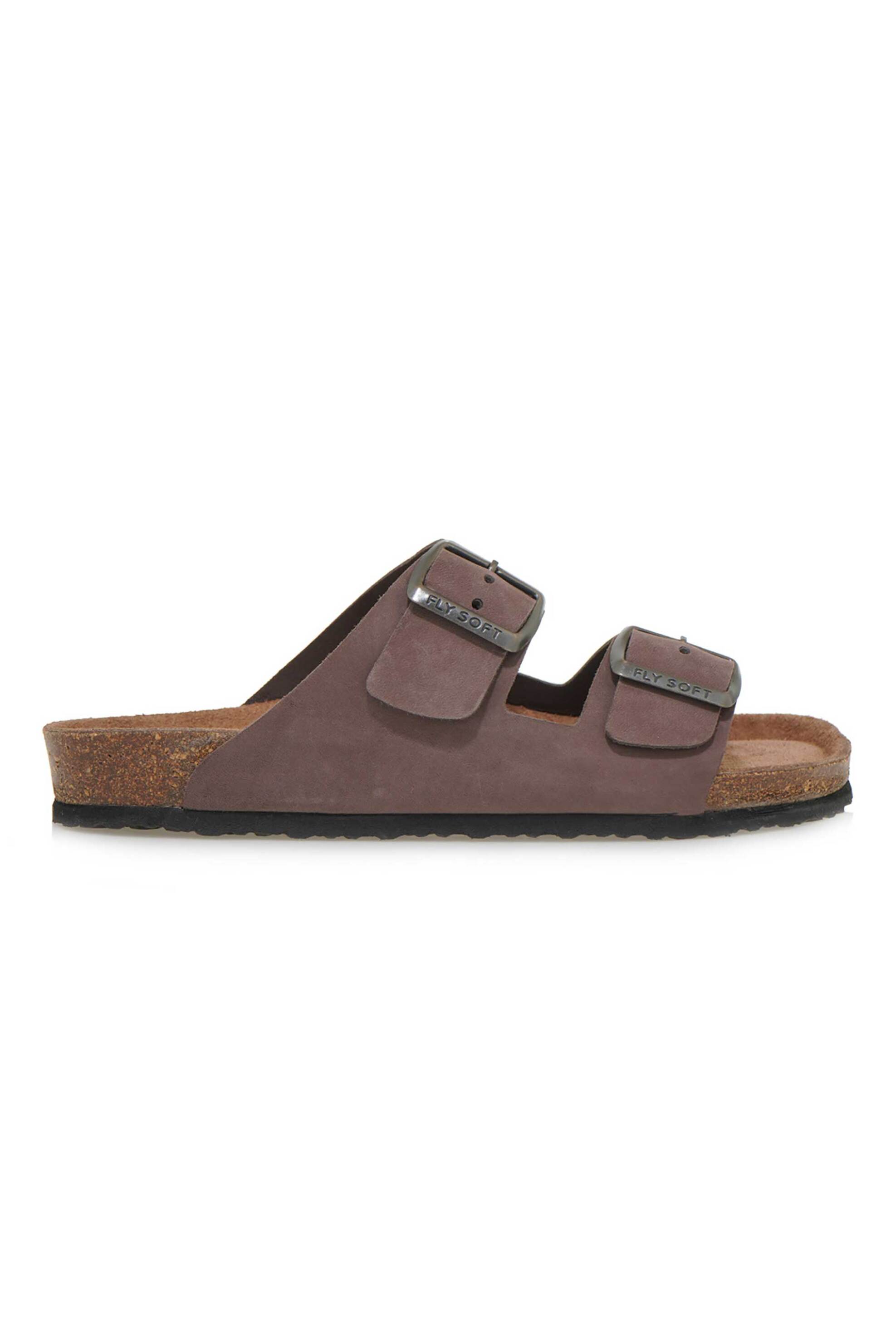 FLY SOFT Fly Soft γυναικεία δερμάτινα σανδάλια μονόχρωμα - U492B9031503 Καφέ