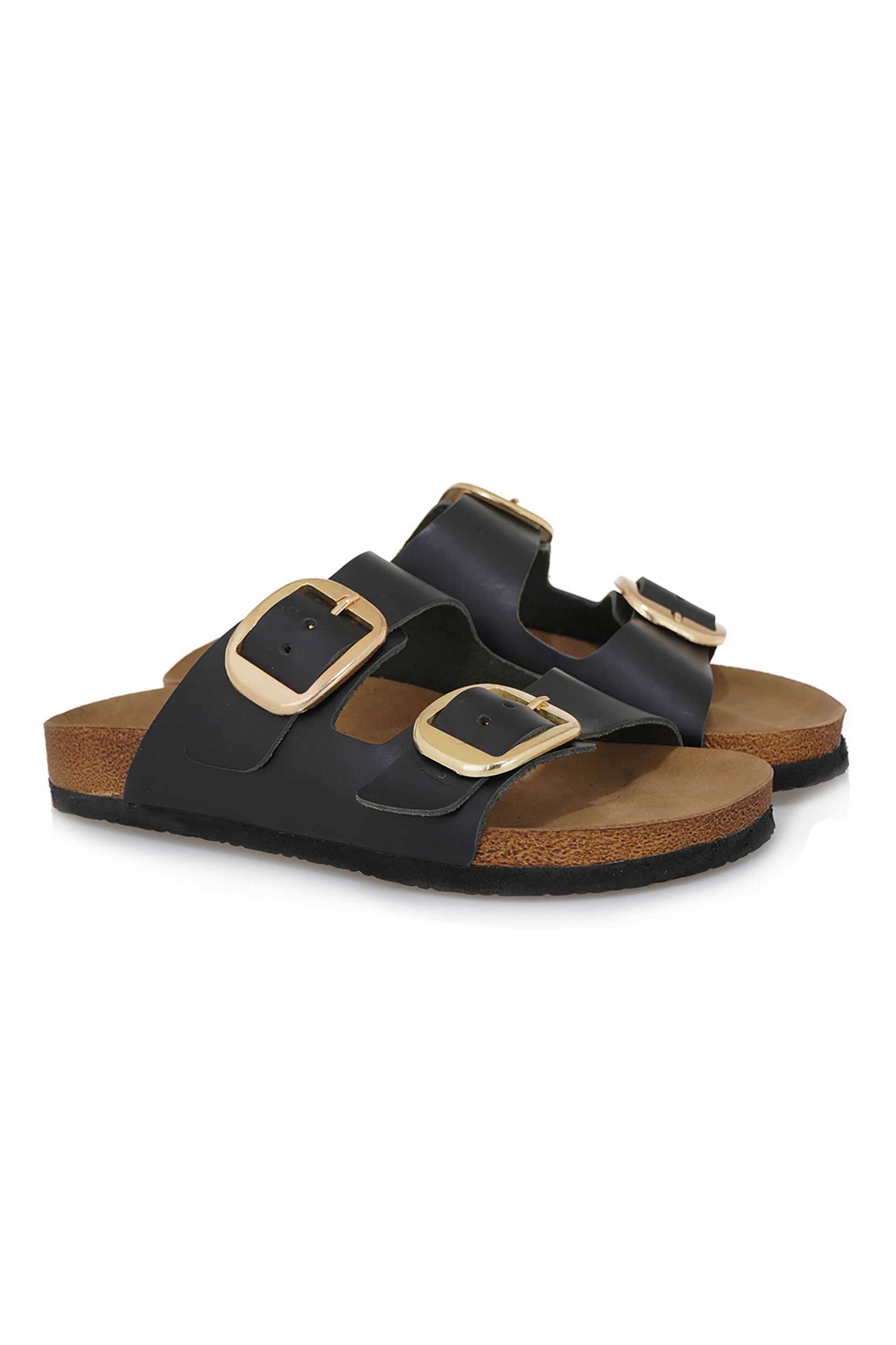 California Dream γυναικεία δερμάτινα σανδάλια με animal print - U480U0091002 Μαύρο φωτογραφία