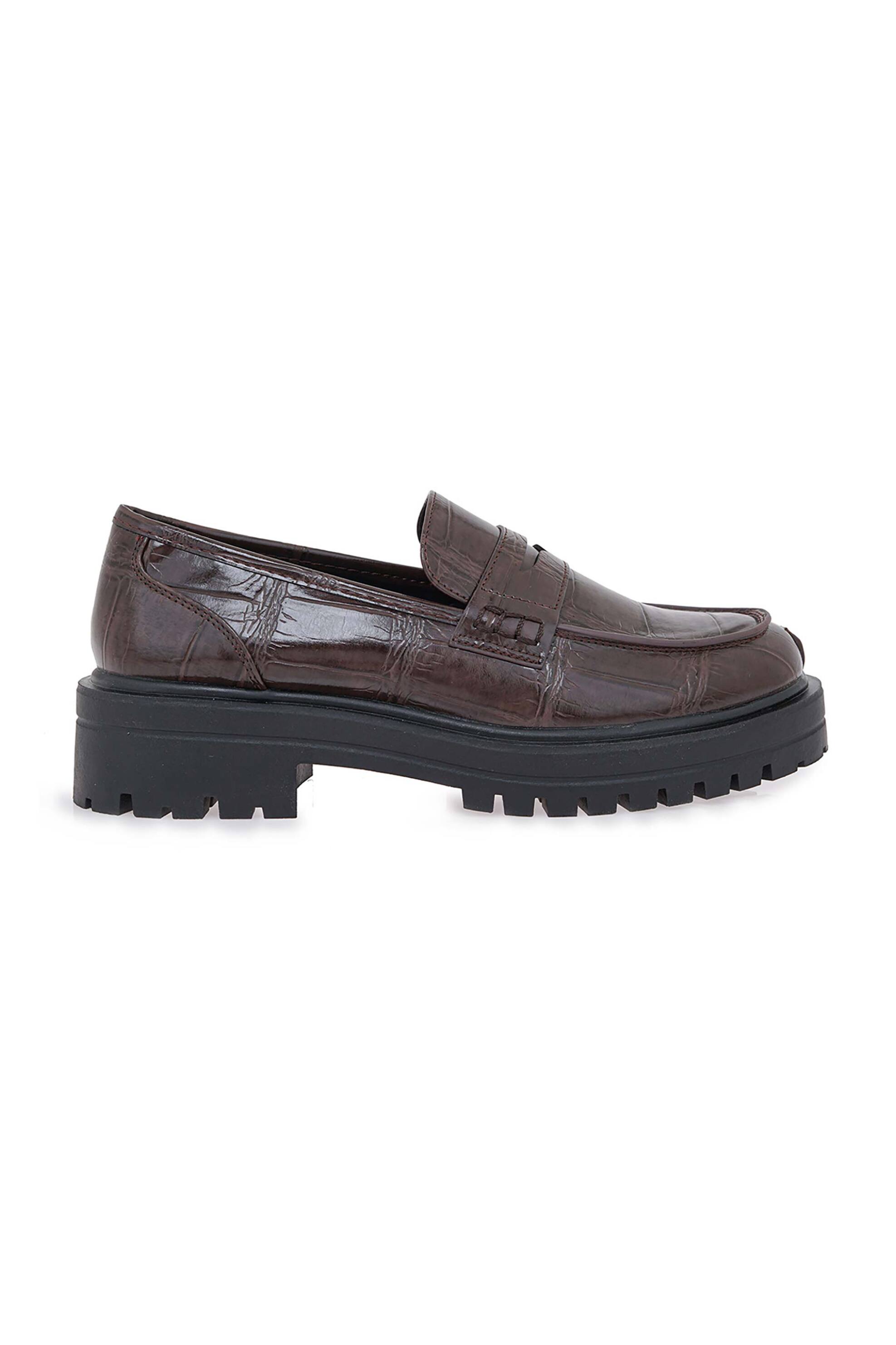 Seven γυναικεία loafers croco με chunky σόλα - V185L1702153 Καφέ