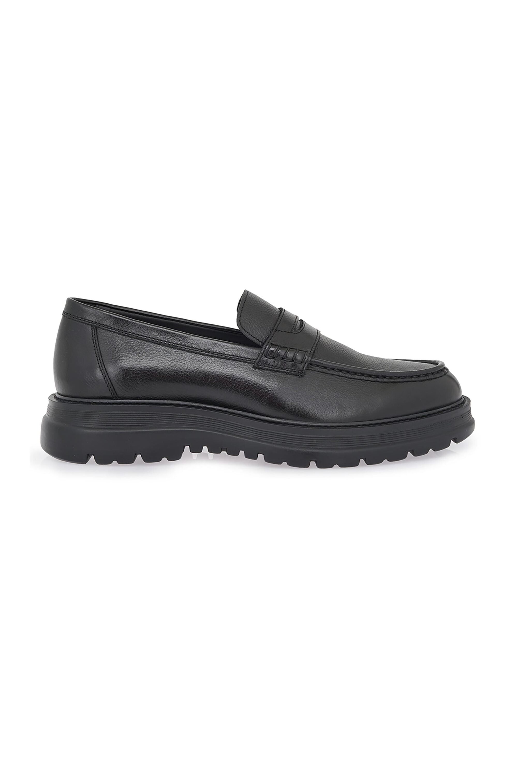 LORENZO RUSSO Lorenzo Russo ανδρικά δερμάτινα loafers με τρακτερωτή σόλα - V562V0292002 Μαύρο