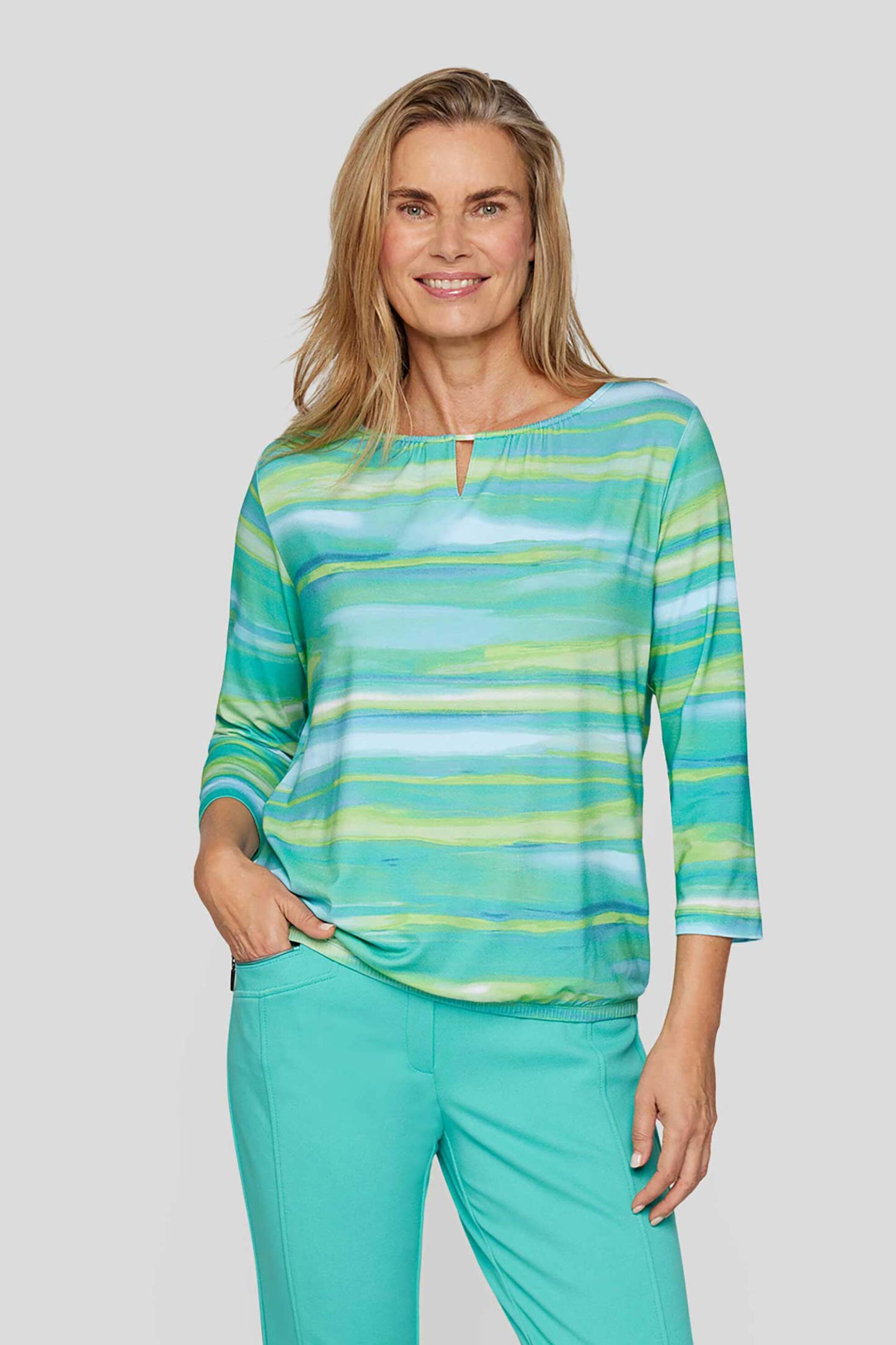 RABE Rabe γυναικεία μπλούζα με watercolor stripe pattern και μανίκι 3/4 Straight Cut - 54-111356 Πράσινο Ανοιχτό