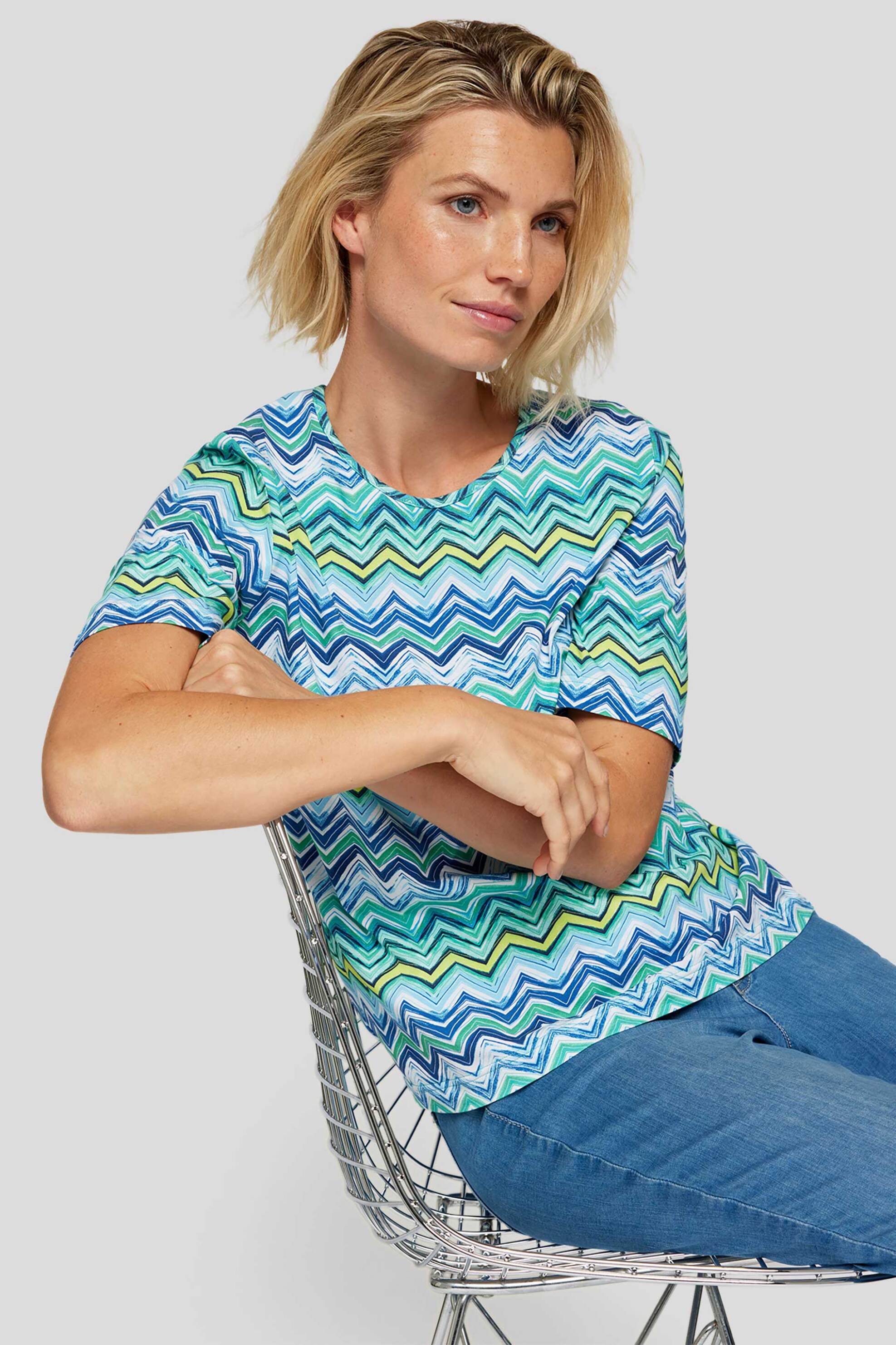 RABE Rabe γυναικείο T-shirt με zigzag pattern Tailored Cut - 54-111370 Πράσινο Ανοιχτό