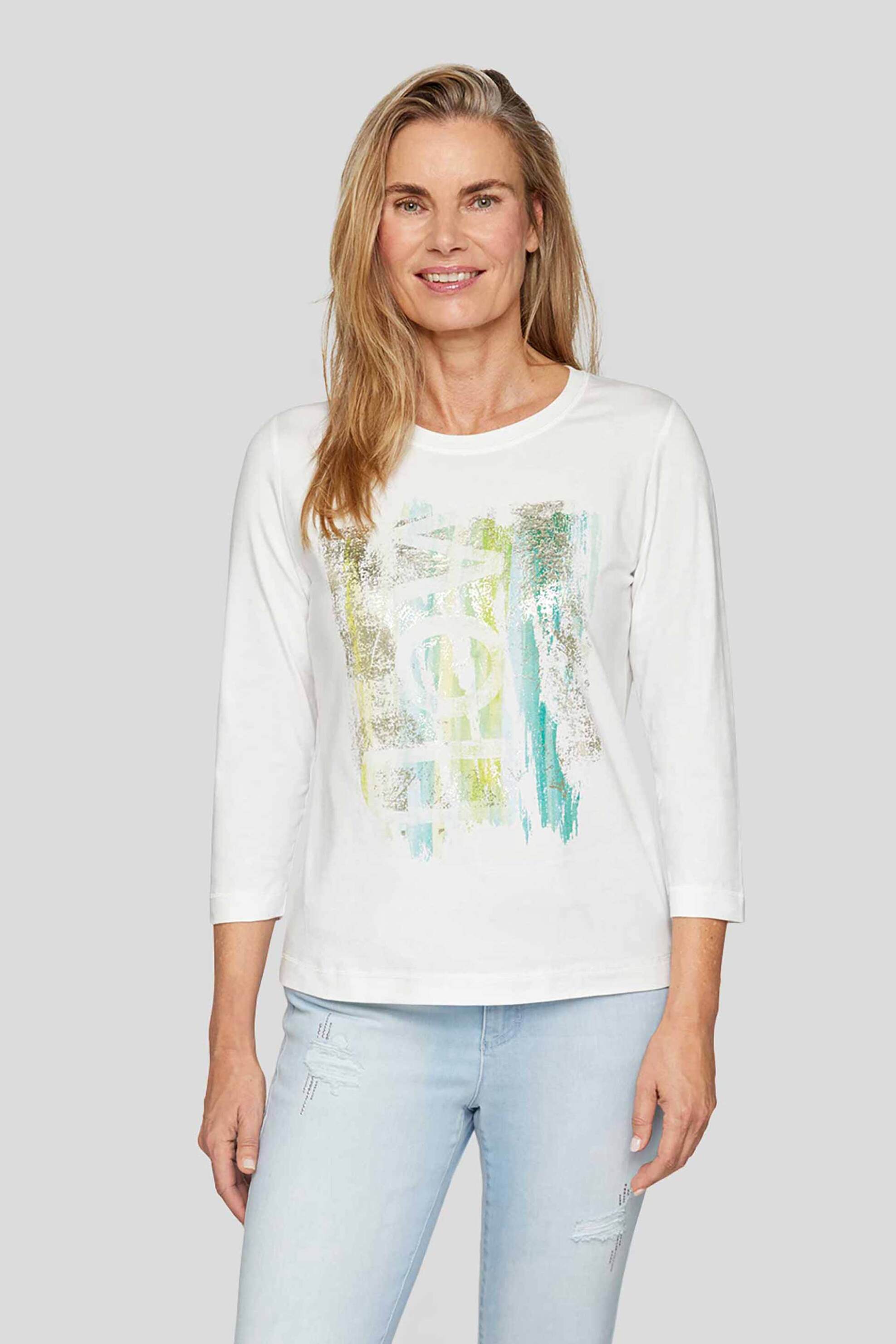 RABE Rabe γυναικεία μπλούζα με graphic print και μανίκι 3/4 Tailored Cut - 54-211300 Κρέμ