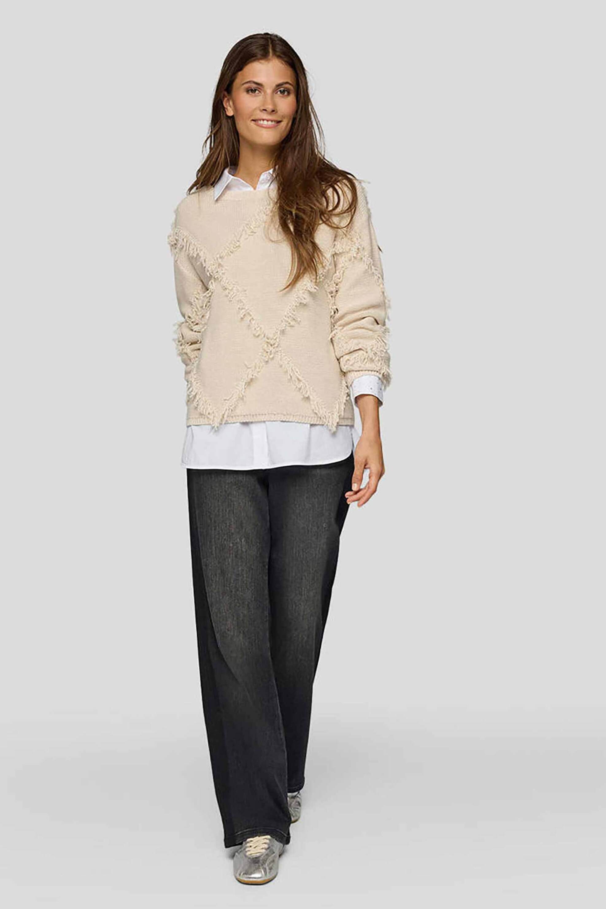 Rabe γυναικείο πουλόβερ με πλεκτό μοτίβο - 55-213603 Εκρού φωτογραφία