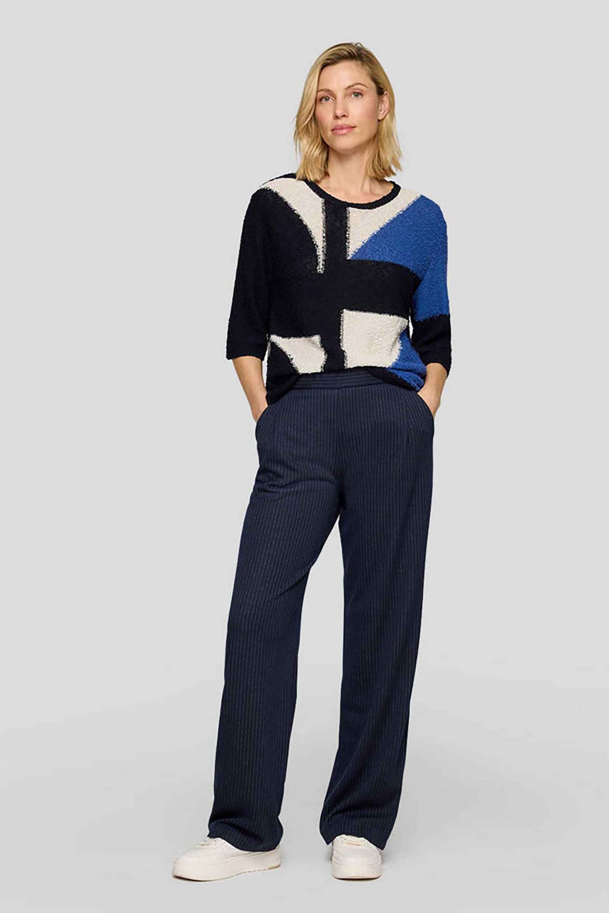 Rabe γυναικείο παντελόνι με ριγέ σχέδιο Straight cut - 55-214450 Μπλε Σκούρο