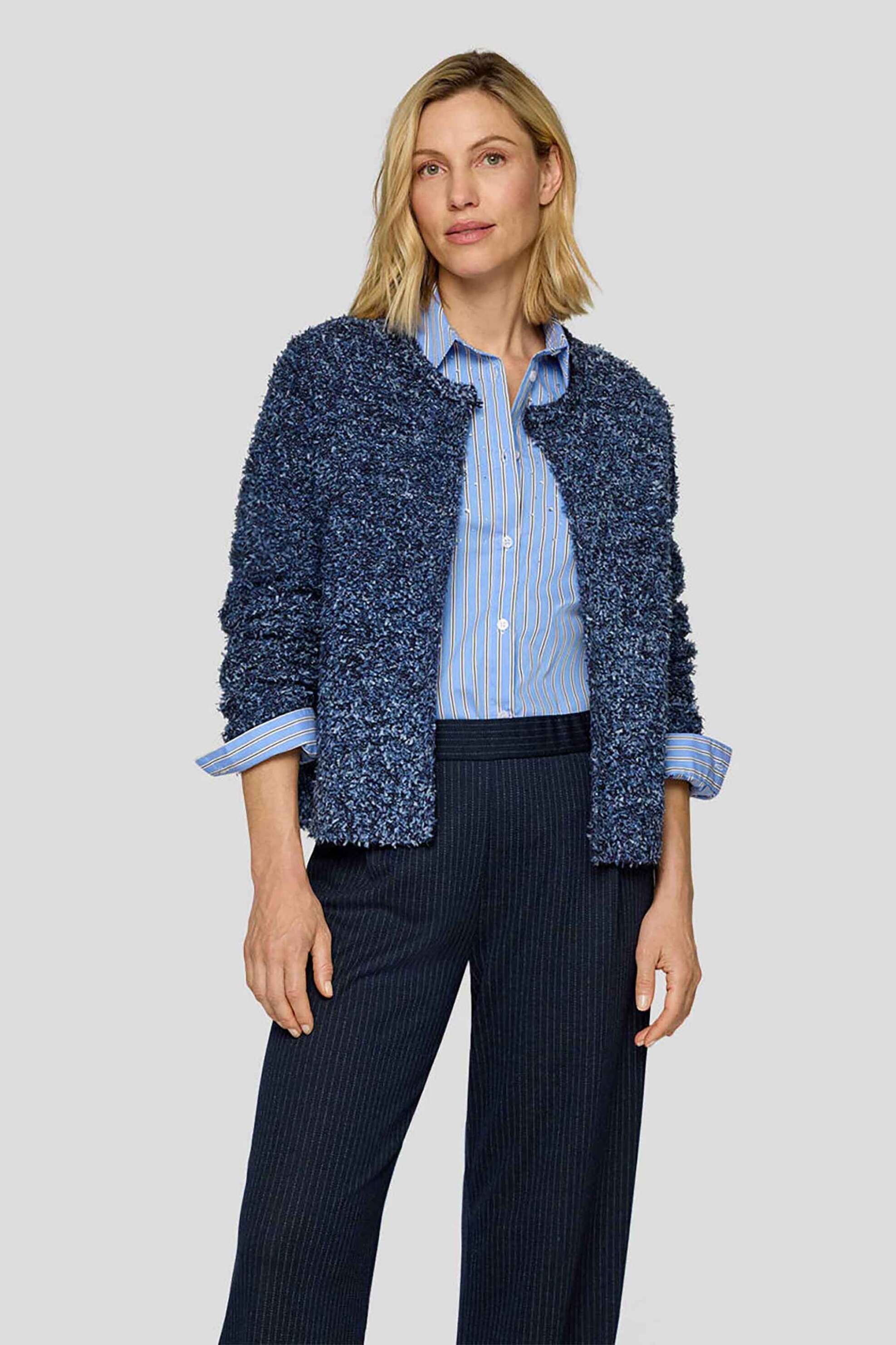 Rabe γυναικεία πλεκτή ζακέτα με μπουκλέ υφή - 55-214523 Μπλε Σκούρο