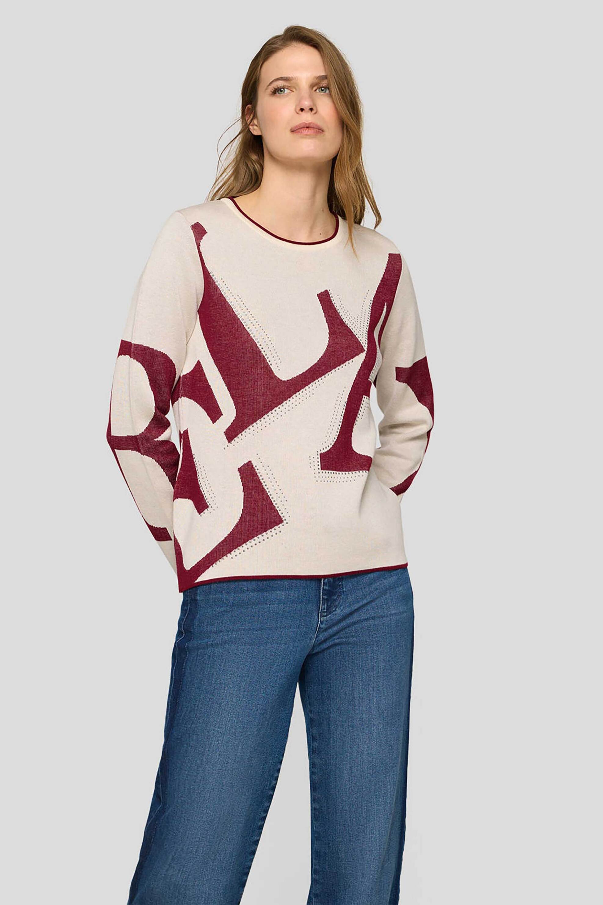 Rabe γυναικείο πουλόβερ με lettering - 55-224610 Κρέμ