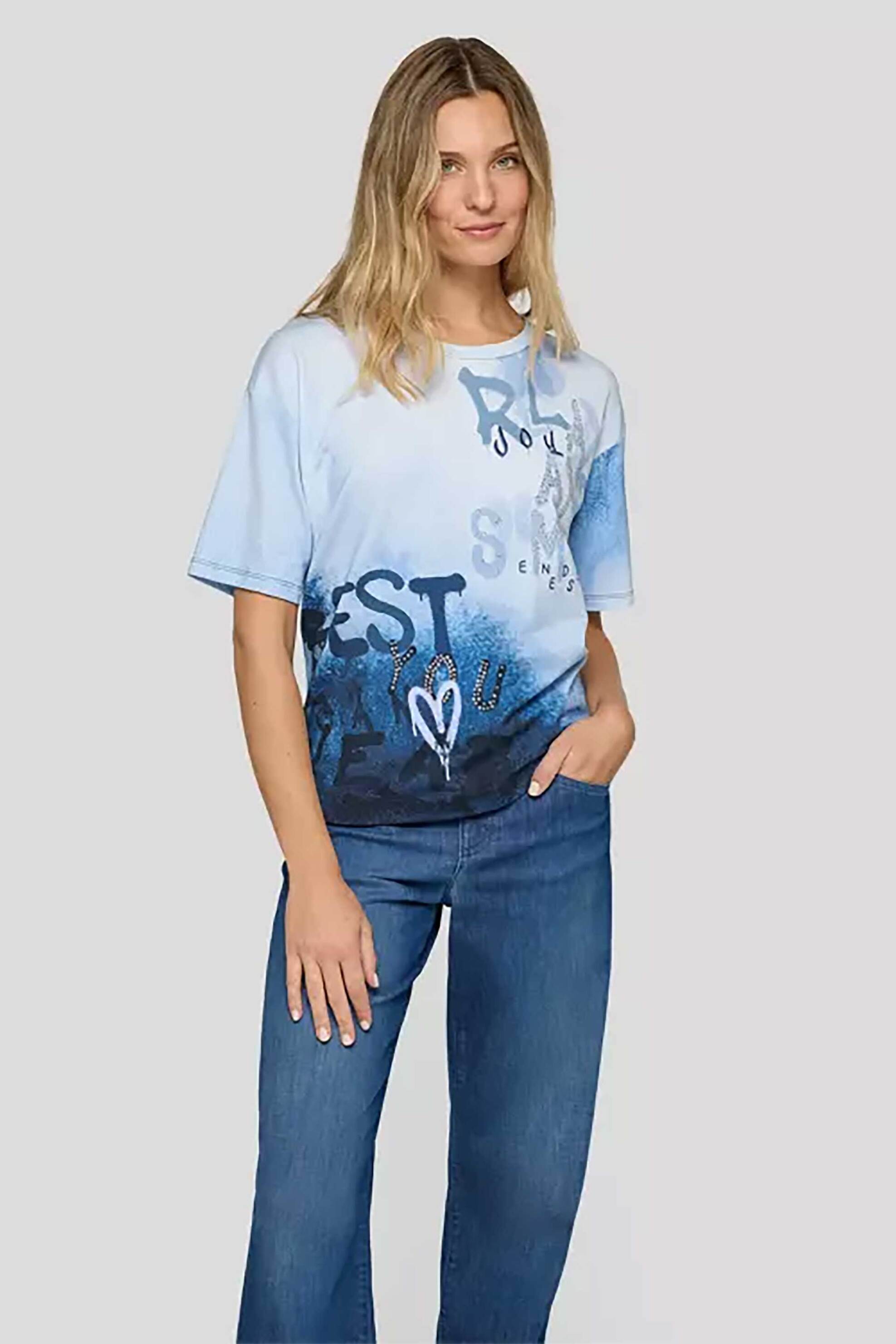 Rabe γυναικείο T-shirt με print και lettering – 56-114351 Μπλε Σκούρο