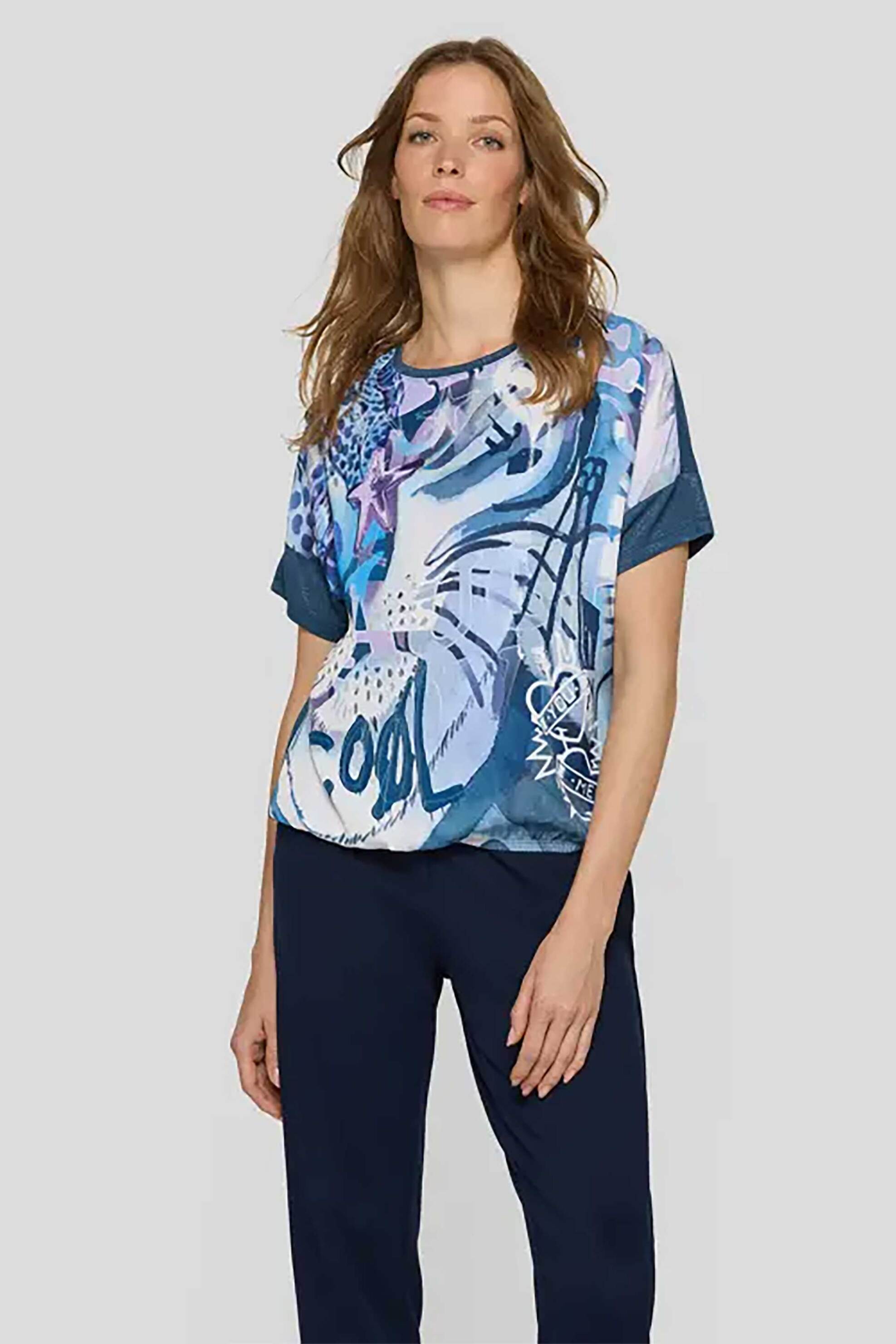 Rabe γυναικείο T-shirt με print και lettering – 56-114356 Μπλε