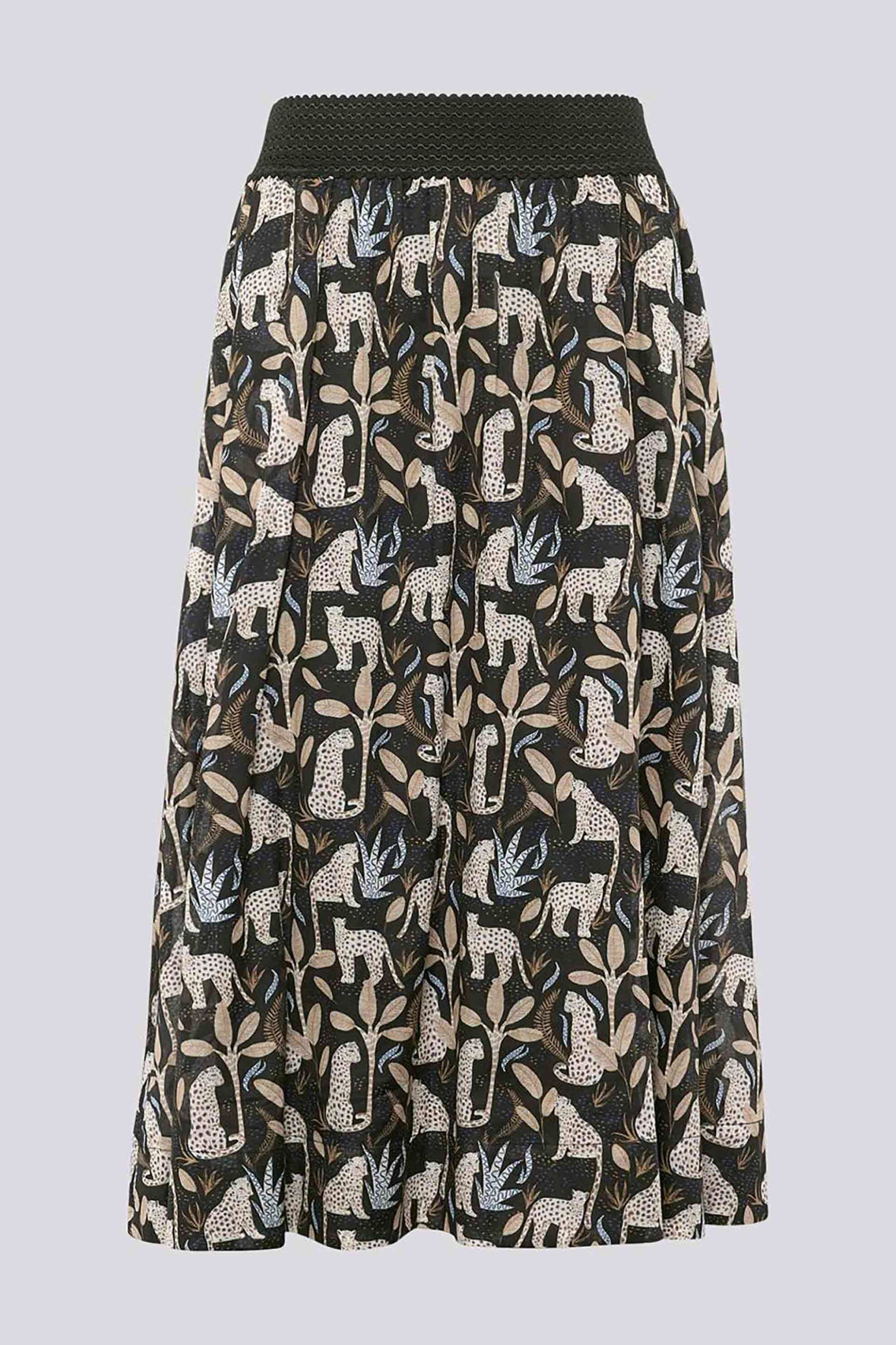 Rabe γυναικεία midi φούστα με animal print και πλισέ σχέδιο - 56-118142 Μαύρο