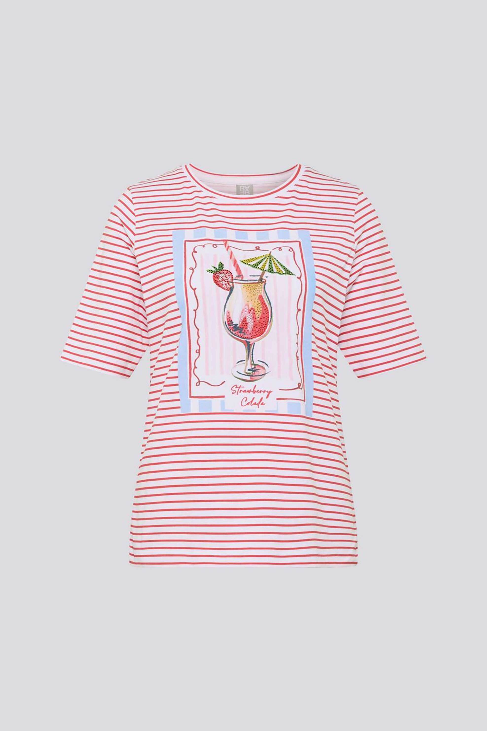Rabe γυναικείο T-shirt με ριγέ σχέδιο και print – 56-124374 Κοραλί