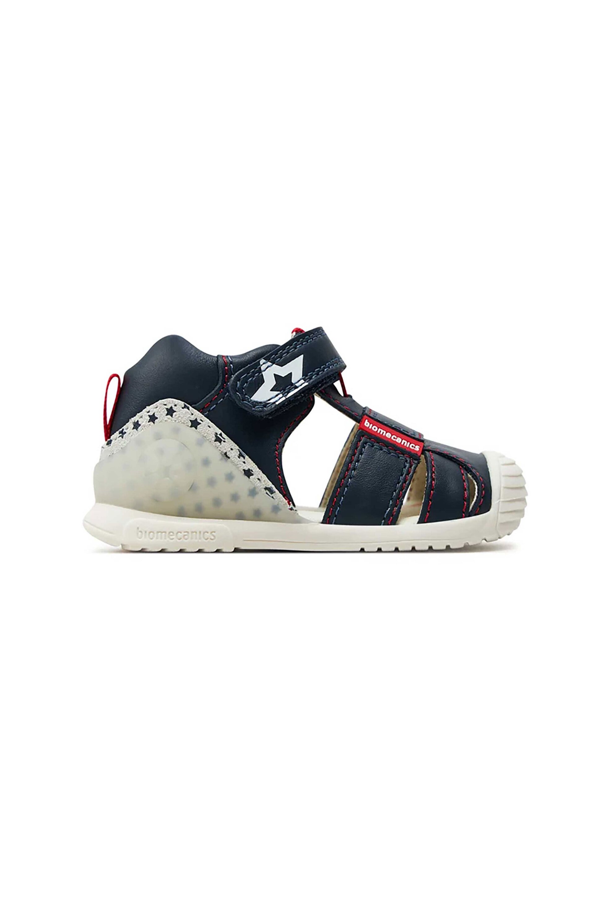BIOMECANICS Biomecanics βρεφικά δερμάτινα πέδιλα με star print, velcro και λογότυπο (19-24) - 242125 Μπλε Σκούρο