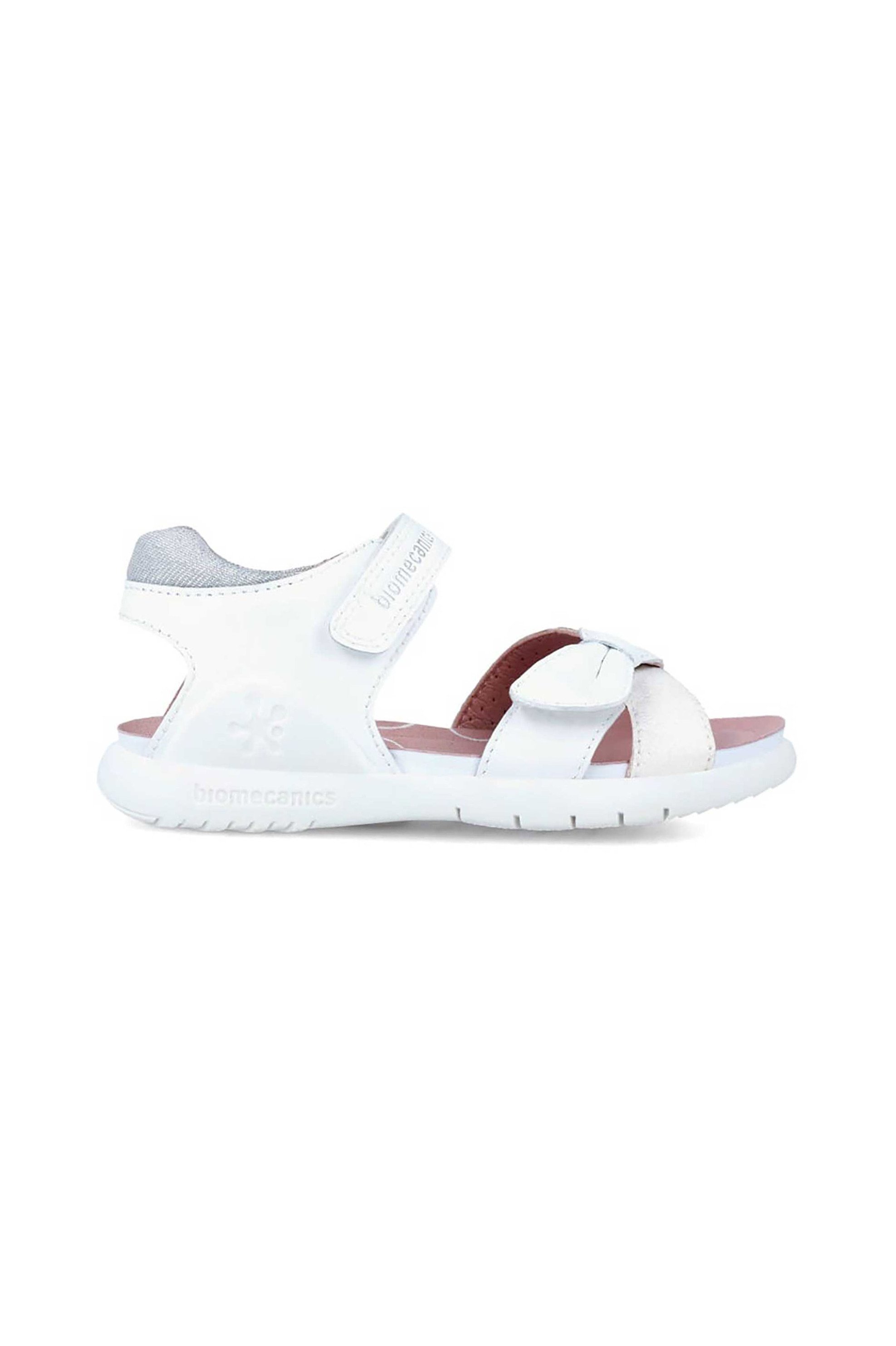 BIOMECANICS Biomecanics παιδικά δερμάτινα πέδιλα με φιόγκο, velcro και λογότυπο (28-32) - 242238-1 Λευκό