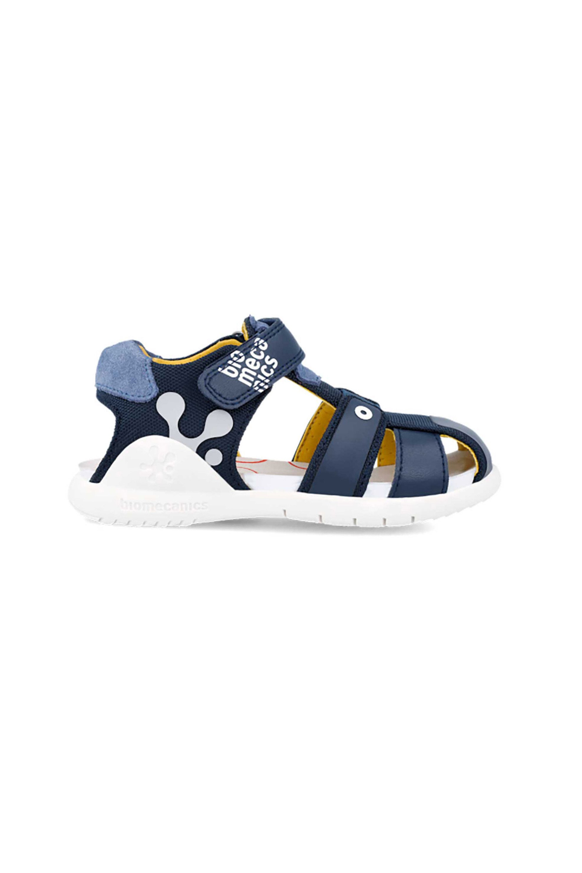 BIOMECANICS Biomecanics παιδικά δερμάτινα πέδιλα με velcro και λογότυπο (28-32) - 242252-1 Μπλε Σκούρο