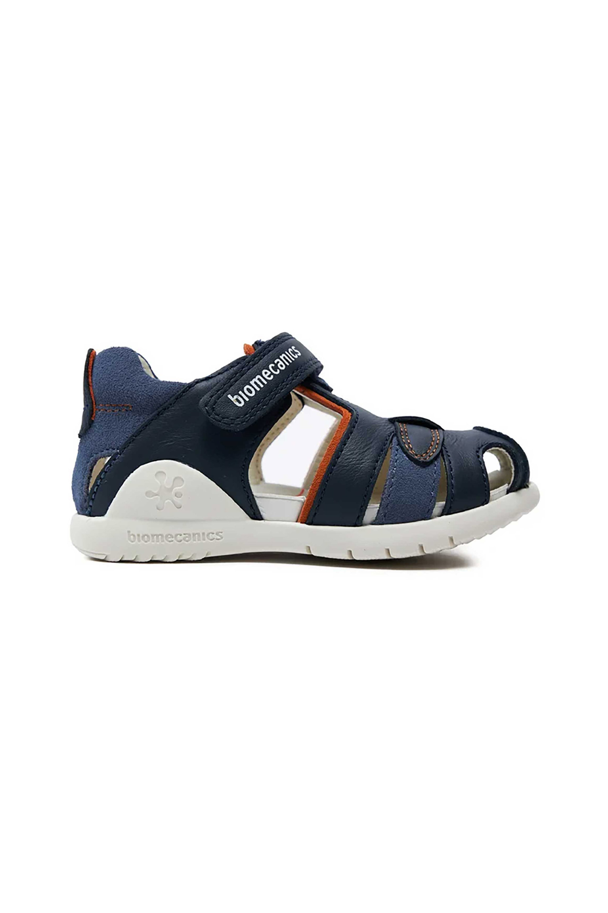 BIOMECANICS Biomecanics παιδικά δερμάτινα πέδιλα με velcro και λογότυπο (28-32) - 242255-1 Μπλε Σκούρο
