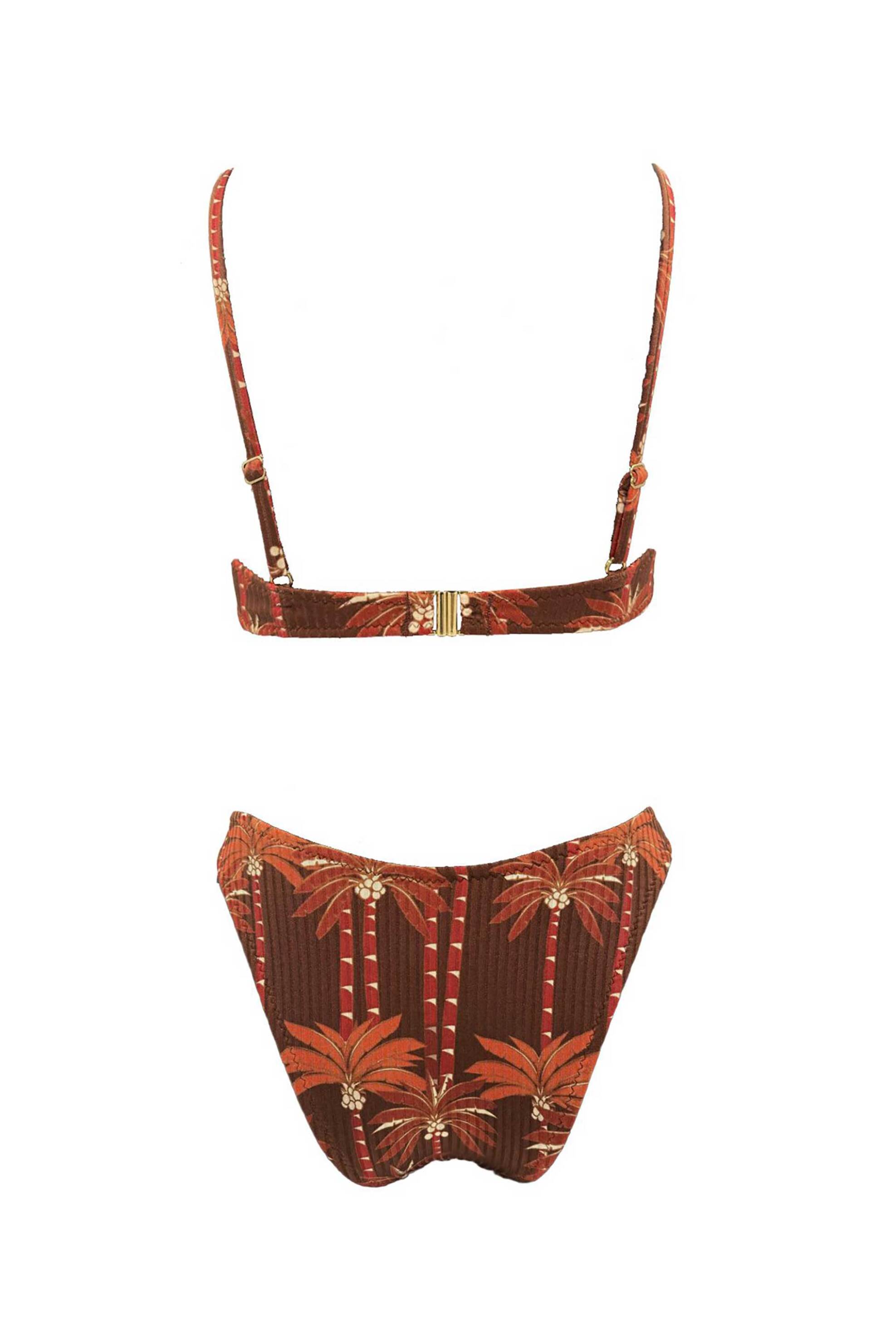 Emma Swimwear σετ γυναικείο μαγιό μπικίνι τοπ scoop και σλιπ ribbed με print "Coconut Palms" - EMMA 855 Κεραμιδί φωτογραφία