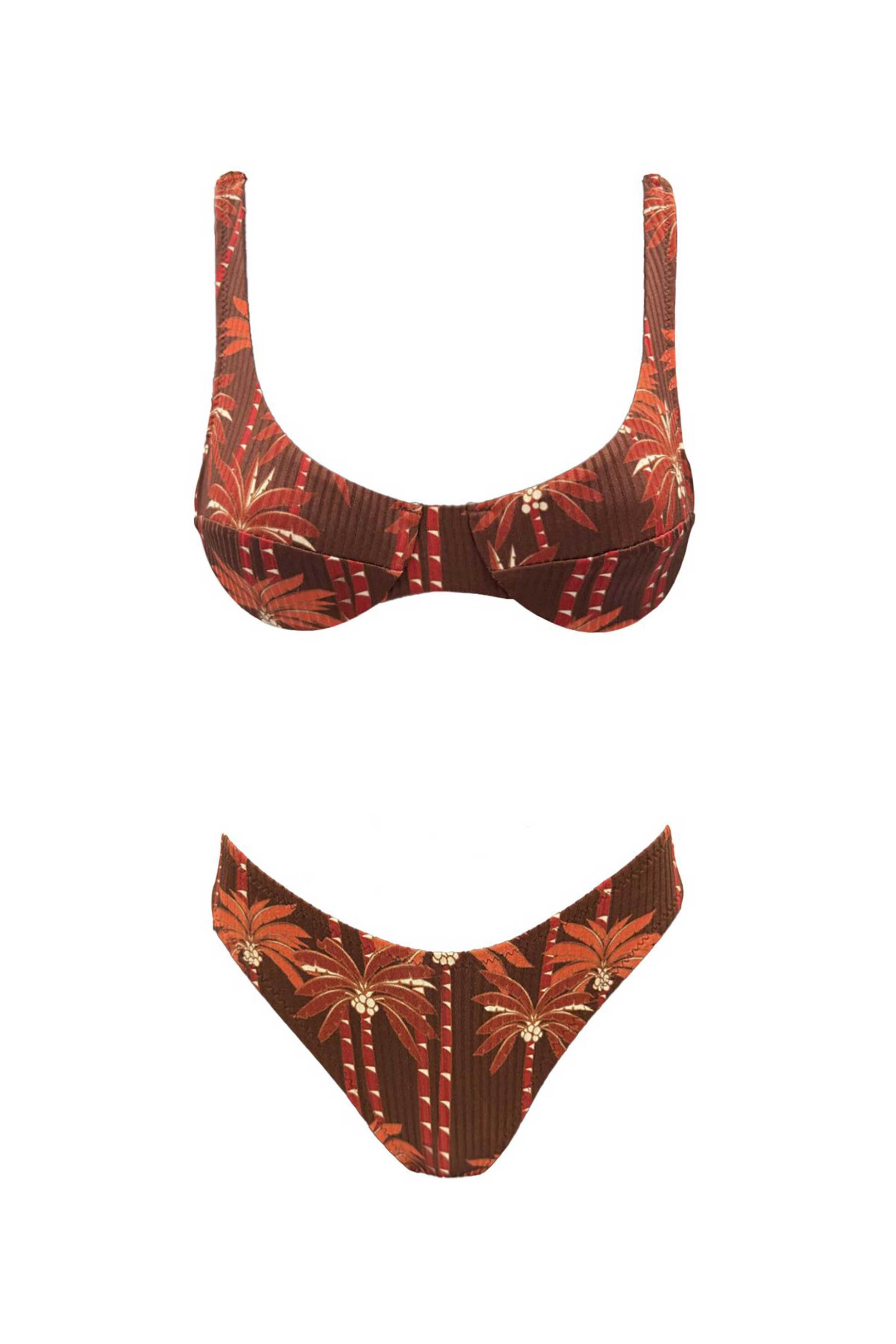 Emma Swimwear σετ γυναικείο μαγιό μπικίνι τοπ και σλιπ ribbed με print Cup D "Coconut Palms" - EMMA 856 Κεραμιδί φωτογραφία
