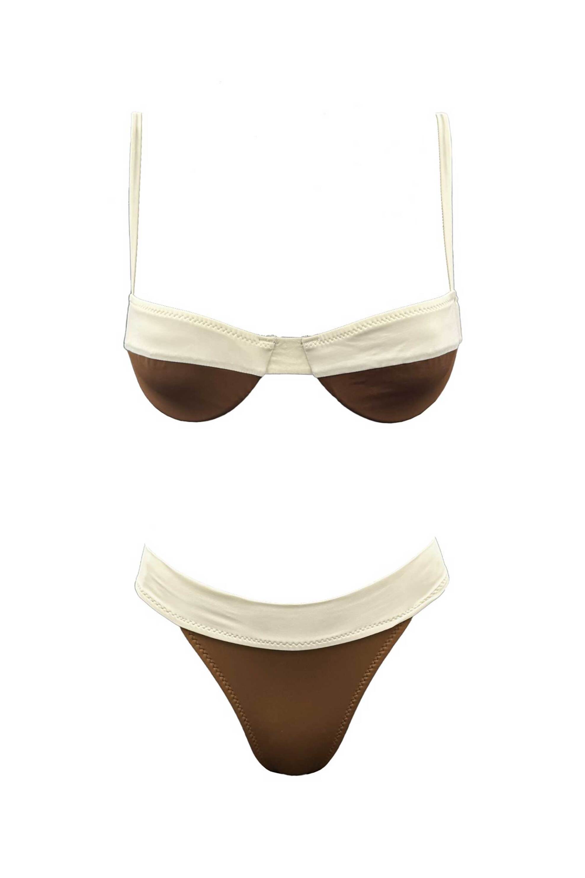 Emma Swimwear σετ γυναικείο μαγιό μπικίνι τοπ και σλιπ με διχρωμία "Chocolate Ivory" - EMMA 860 Καφέ φωτογραφία