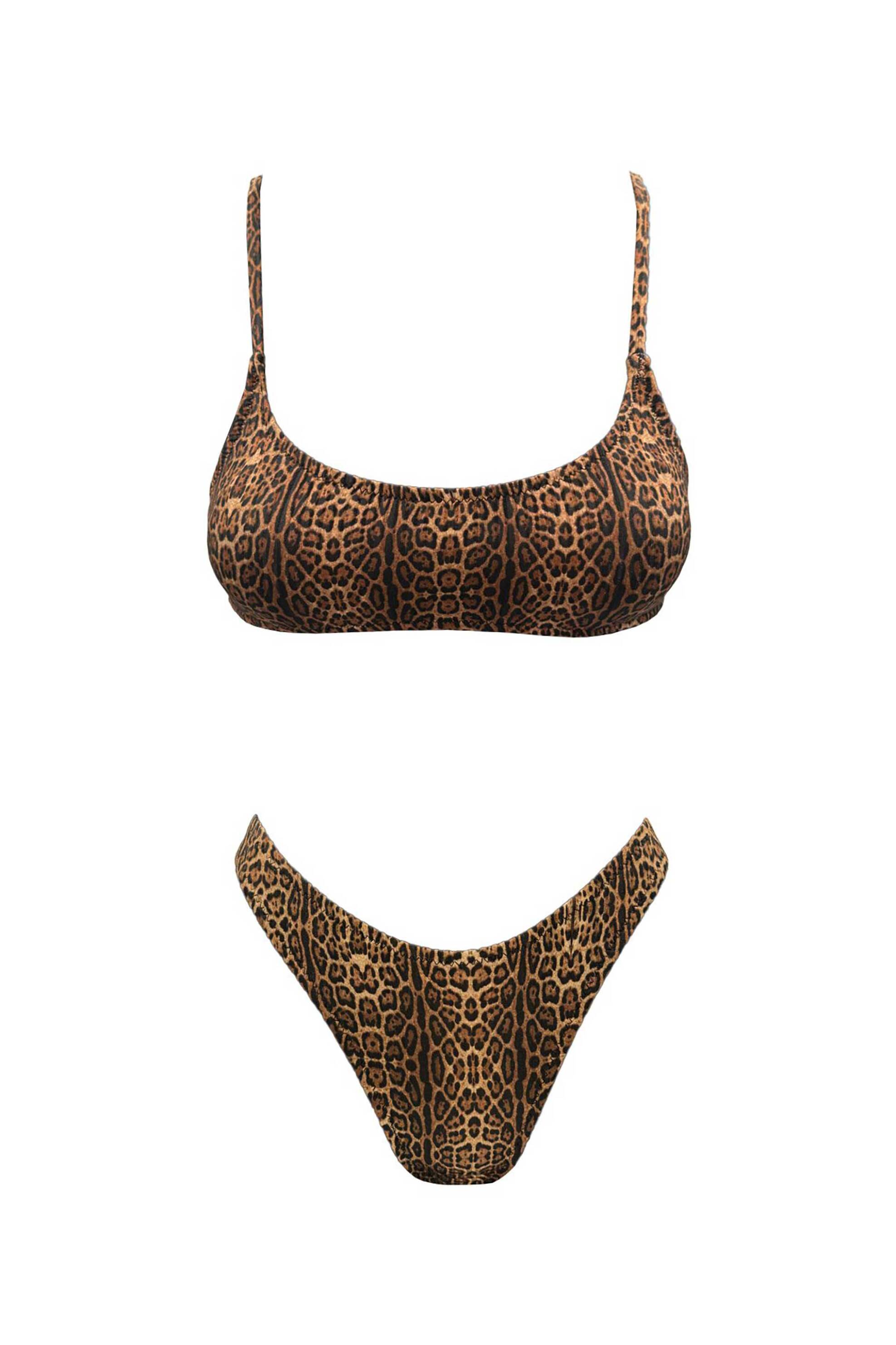 EMMA SWIMWEAR Emma Swimwear σετ γυναικείο μαγιό μπικίνι τοπ scoop και σλιπ με print "Jaguar" - EMMA 877 Καφέ