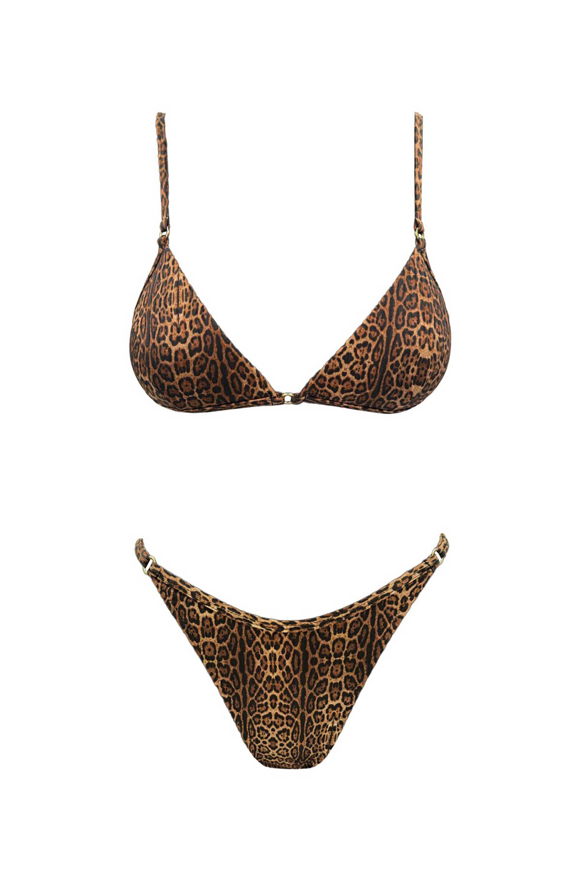 EMMA SWIMWEAR Emma Swimwear σετ γυναικείο μαγιό μπικίνι τοπ triangle και σλιπ με print "Jaguar" - EMMA 881 Καφέ