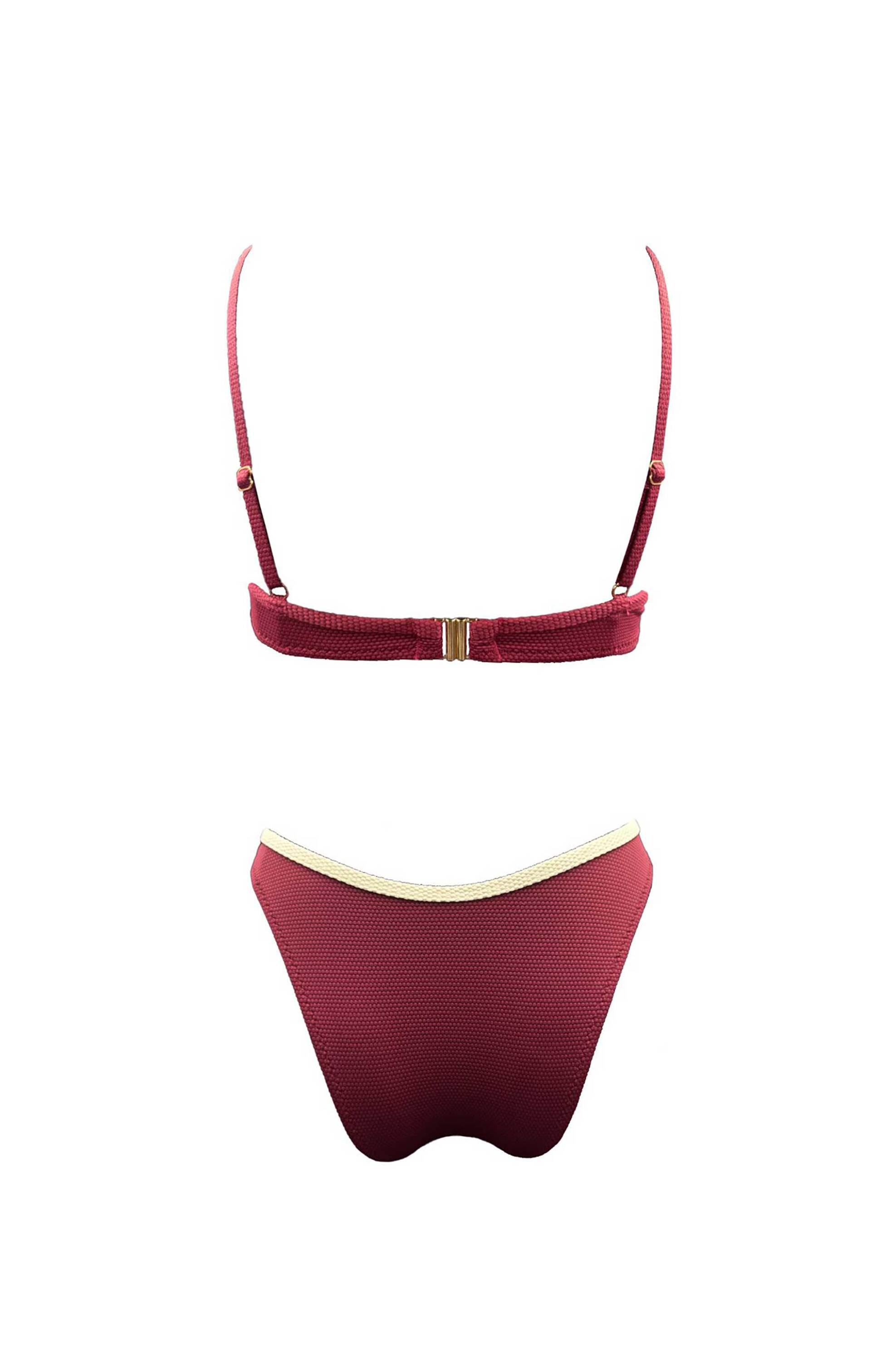 Emma Swimwear σετ γυναικείο μαγιό μπικίνι "Wine – Ivory Ruffled" - EMMA 926 Μπορντό φωτογραφία