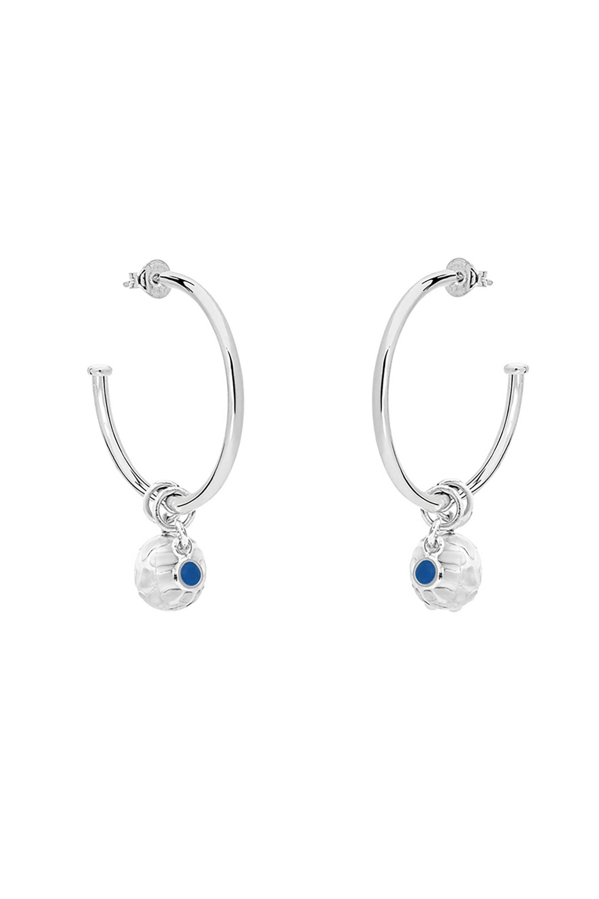  Folli Follie γυναικείοι μεγάλοι ασημένιοι κρίκοι με charms σφαίρα και μπλε στρογγυλό 
