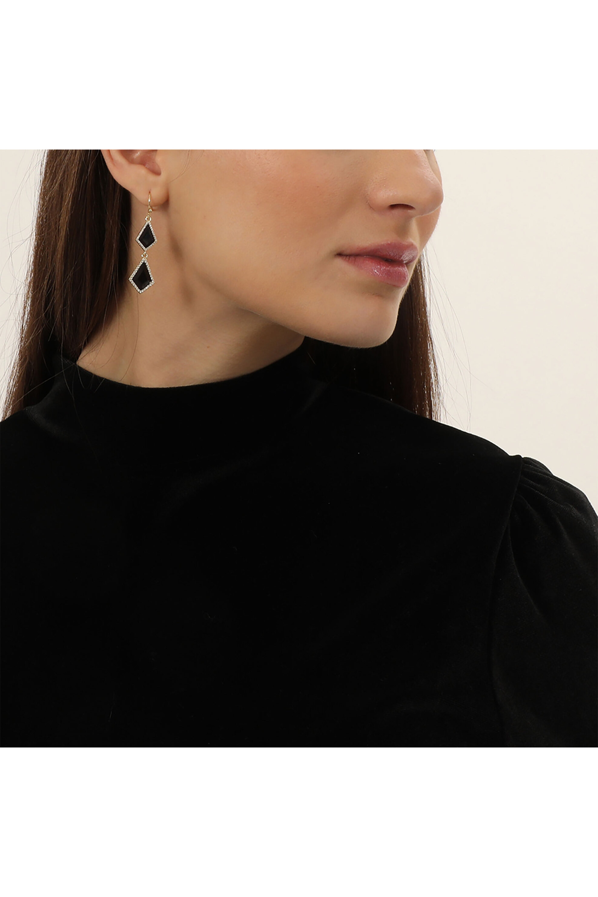 Folli Follie γυναικεία επίχρυσα κοντά σκουλαρίκια με μαύρες πέτρες "Good Vibes" - 3E23D023YKC Χρυσό φωτογραφία