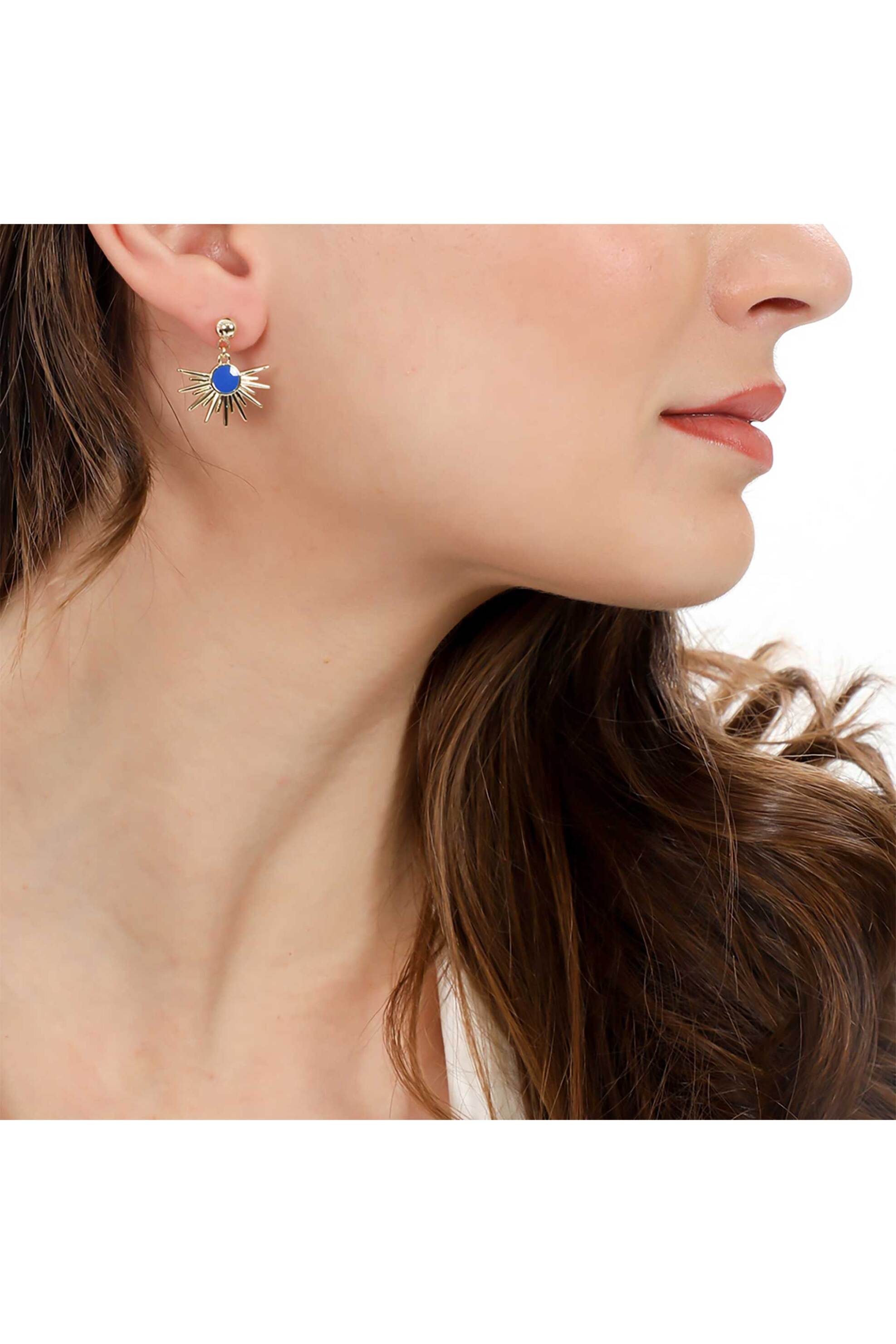 Folli Follie γυναικεία επίχρυσα κρεμαστά σκουλαρίκια με μοτίφ ηλιαχτίδα και σμάλτο "Shine on me" - 1E23D075YU Χρυσό φωτογραφία