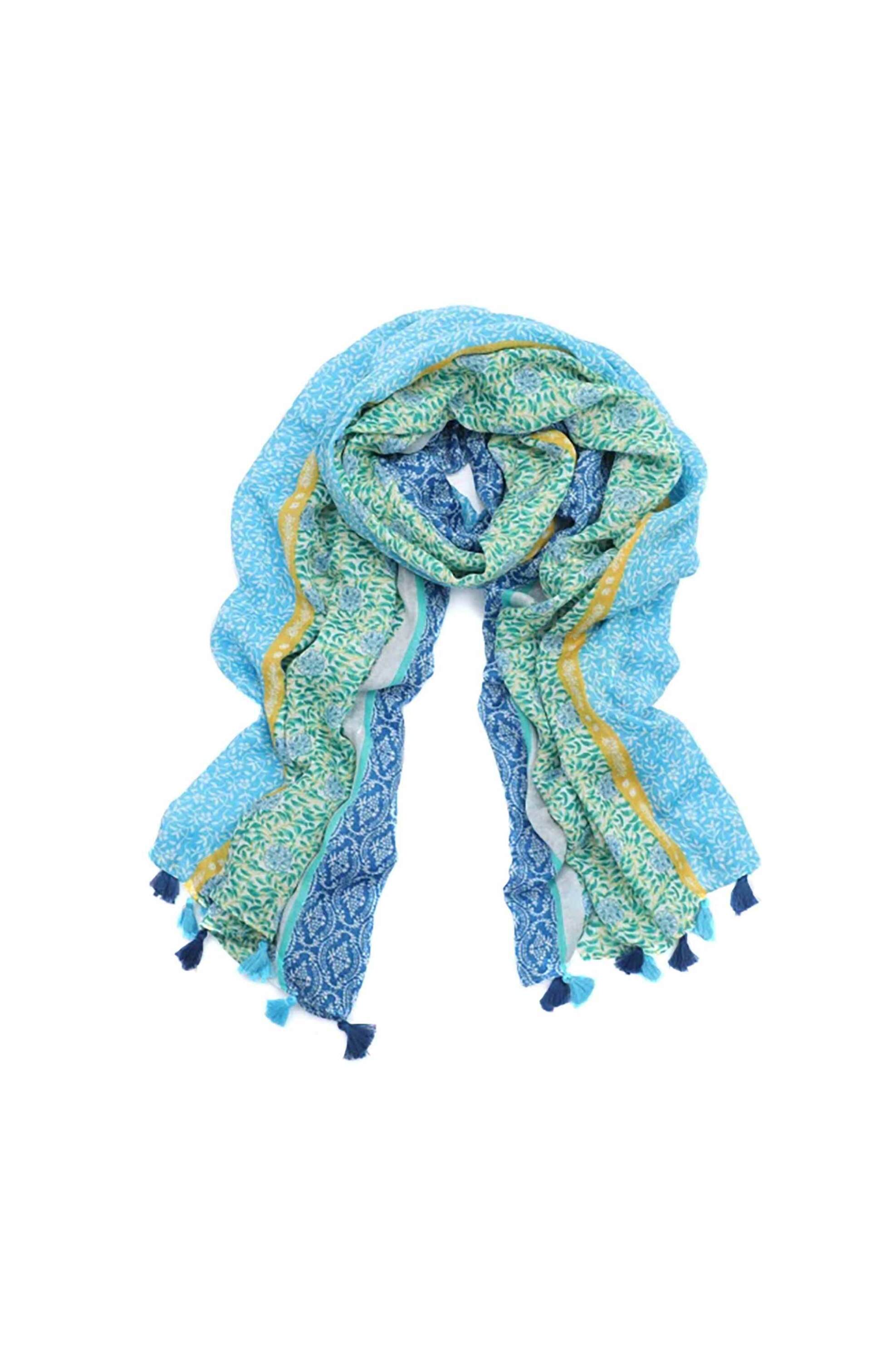 FOLLI FOLLIE Folli Follie γυναικείο φουλάρι από βισκόζη με ριγέ σχέδιο - SF24B017U Μπλε