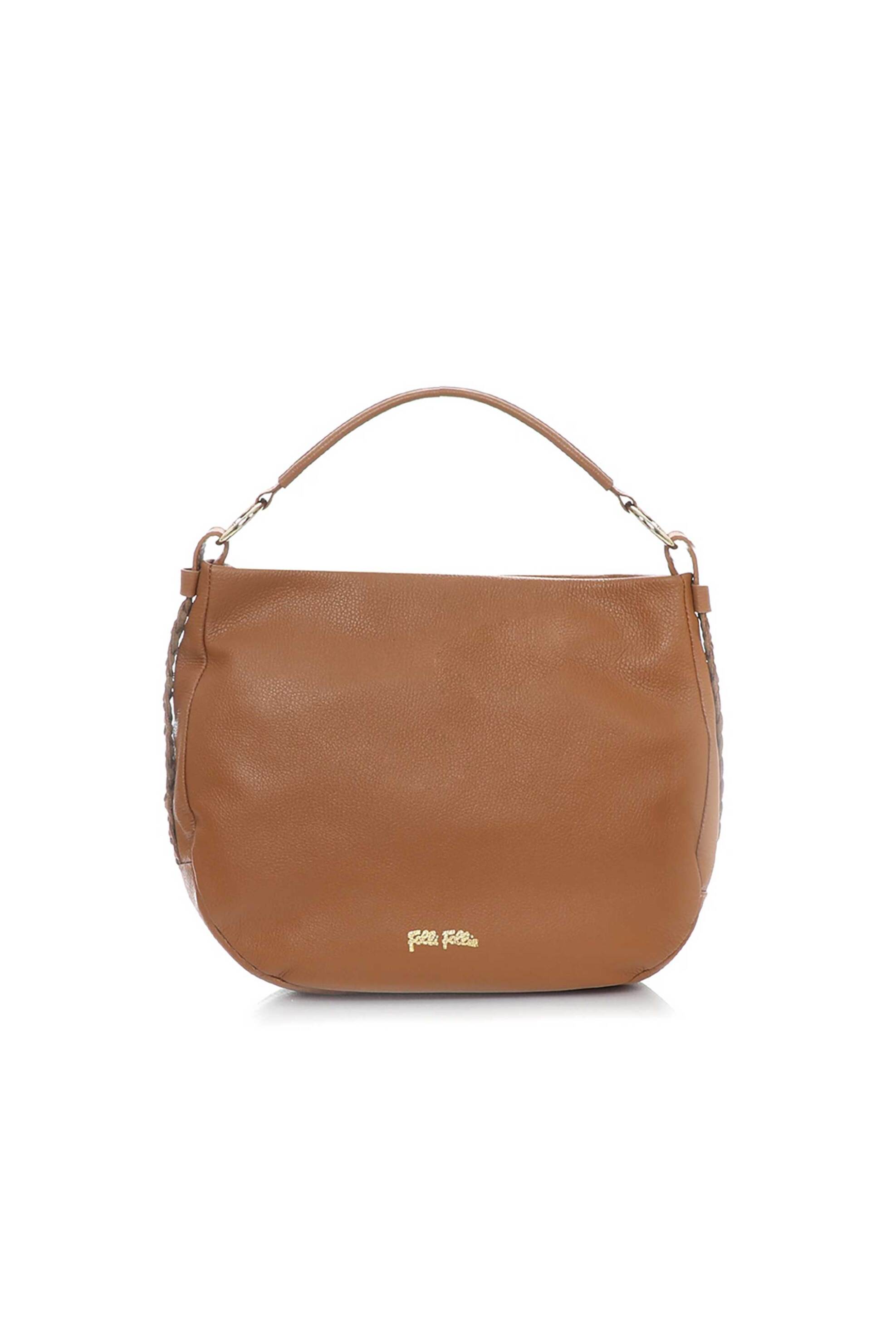 FOLLI FOLLIE Folli Follie γυναικεία μεγάλη καφέ δερμάτινη τσάντα hobo "Metropolitan Fab" - HO24L002GB Καφέ