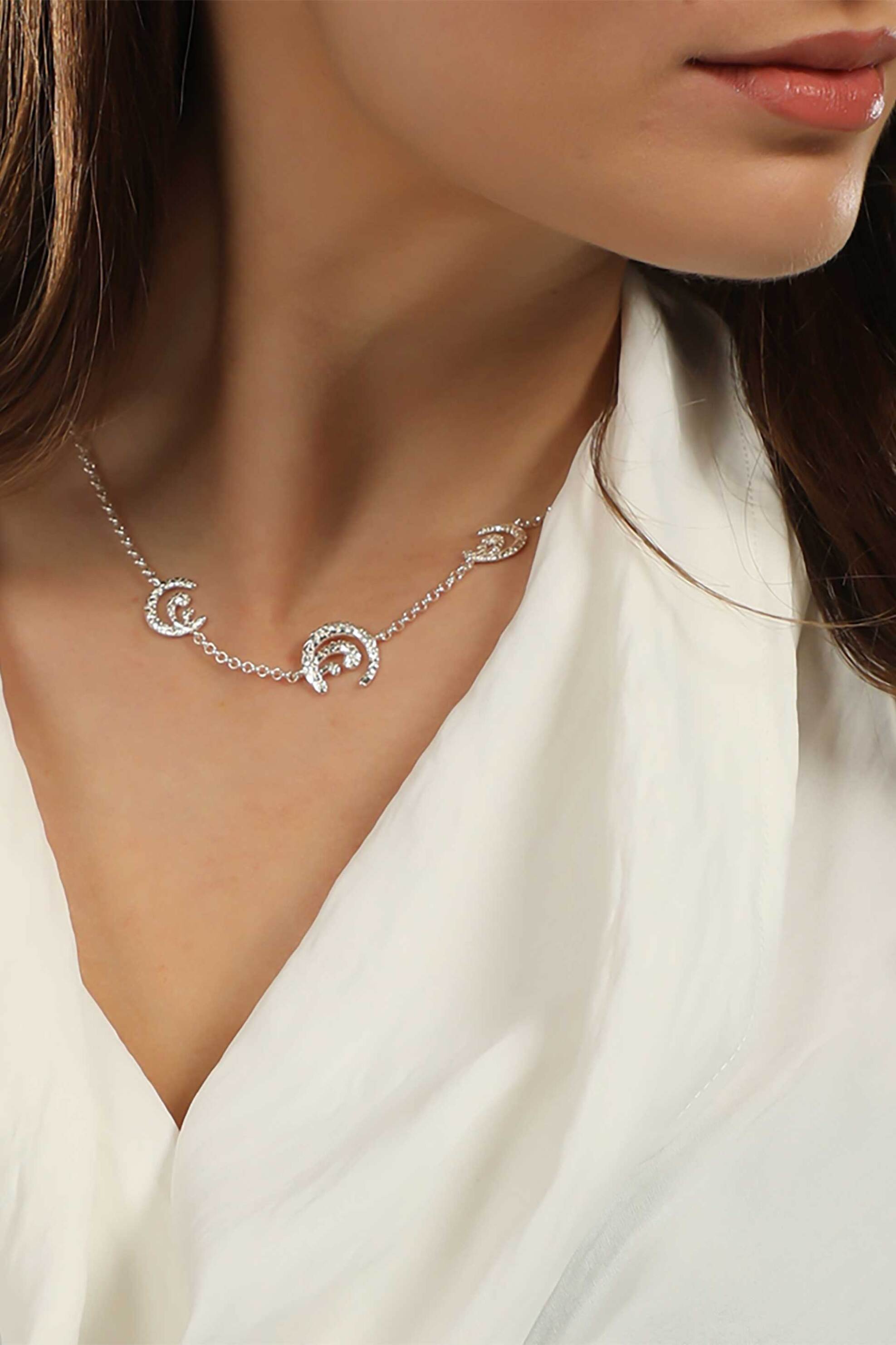 Folli Follie γυναικείο κοντό ασημένιο κολιέ με κυματιστά μοτίφ "Wavy Flair" - 1N24S114 Ασημί φωτογραφία