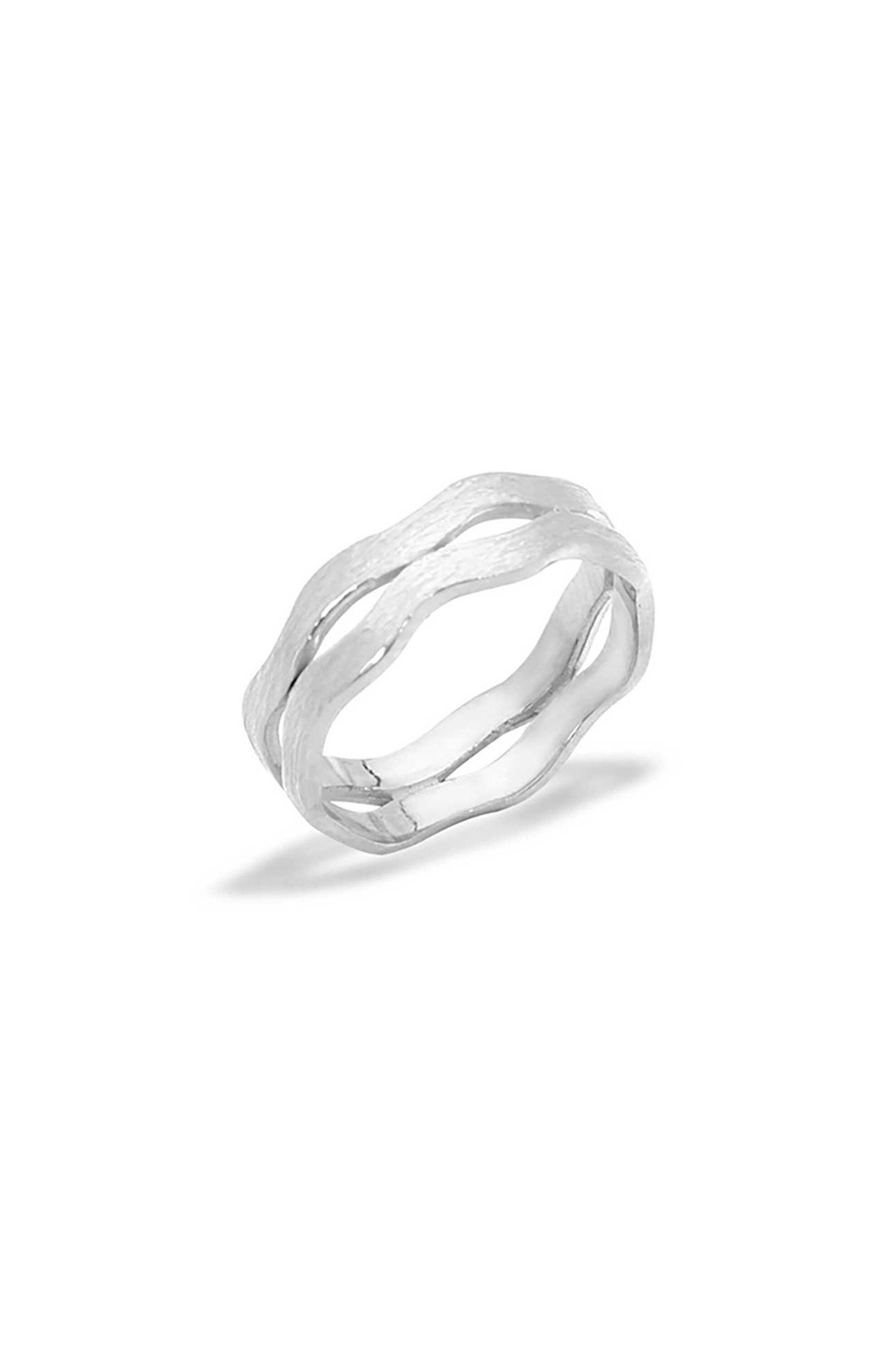 FOLLI FOLLIE Folli Follie γυναικείο ασημένιο κυματιστό δαχτυλίδι διπλή βέρα "Wavy Flair" - 1R24S047 Ασημί