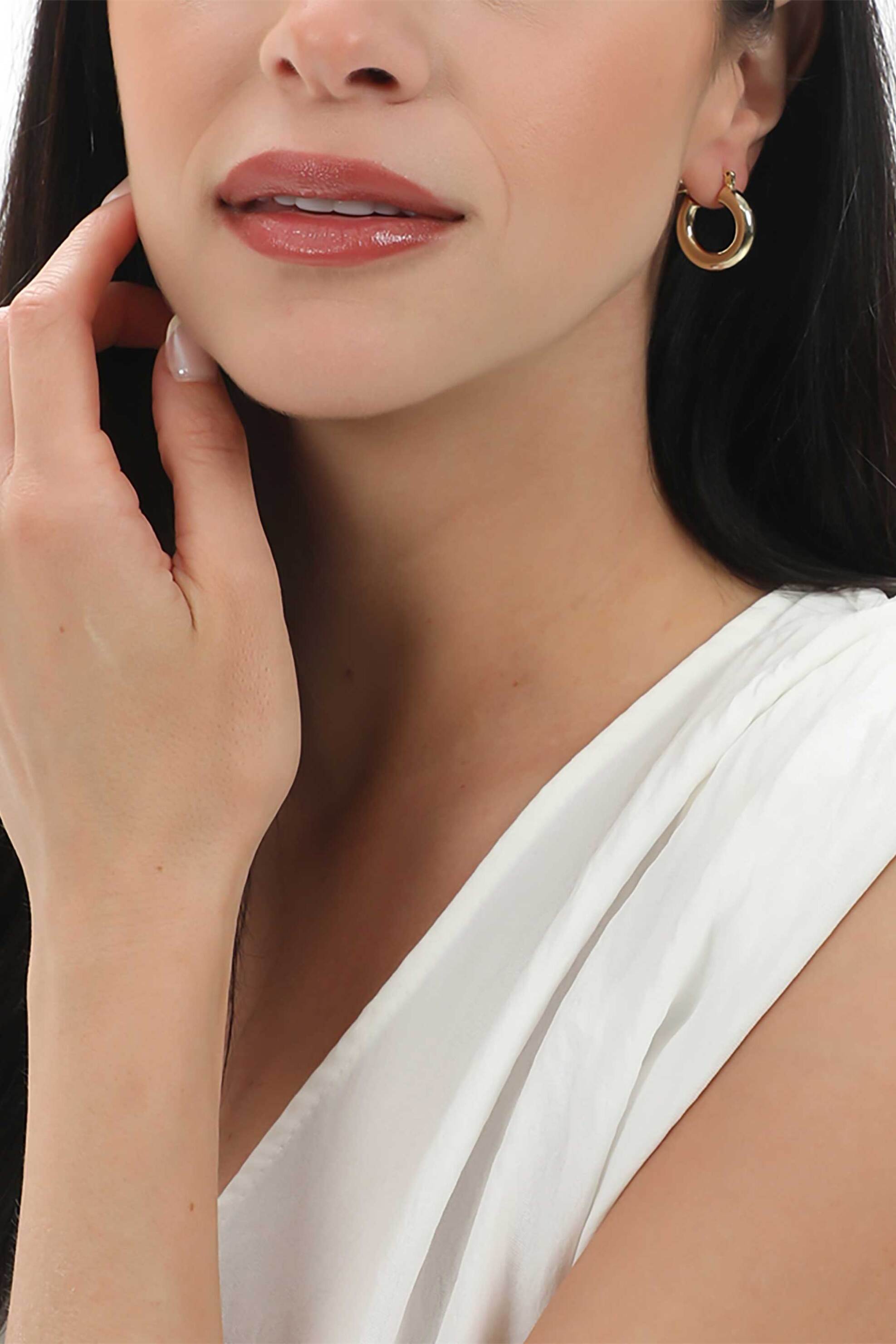 Folli Follie γυναικείοι επίχρυσοι κρίκοι με λευκή πέτρα "Graffiti Hue" - 3E23D027YWM Χρυσό φωτογραφία