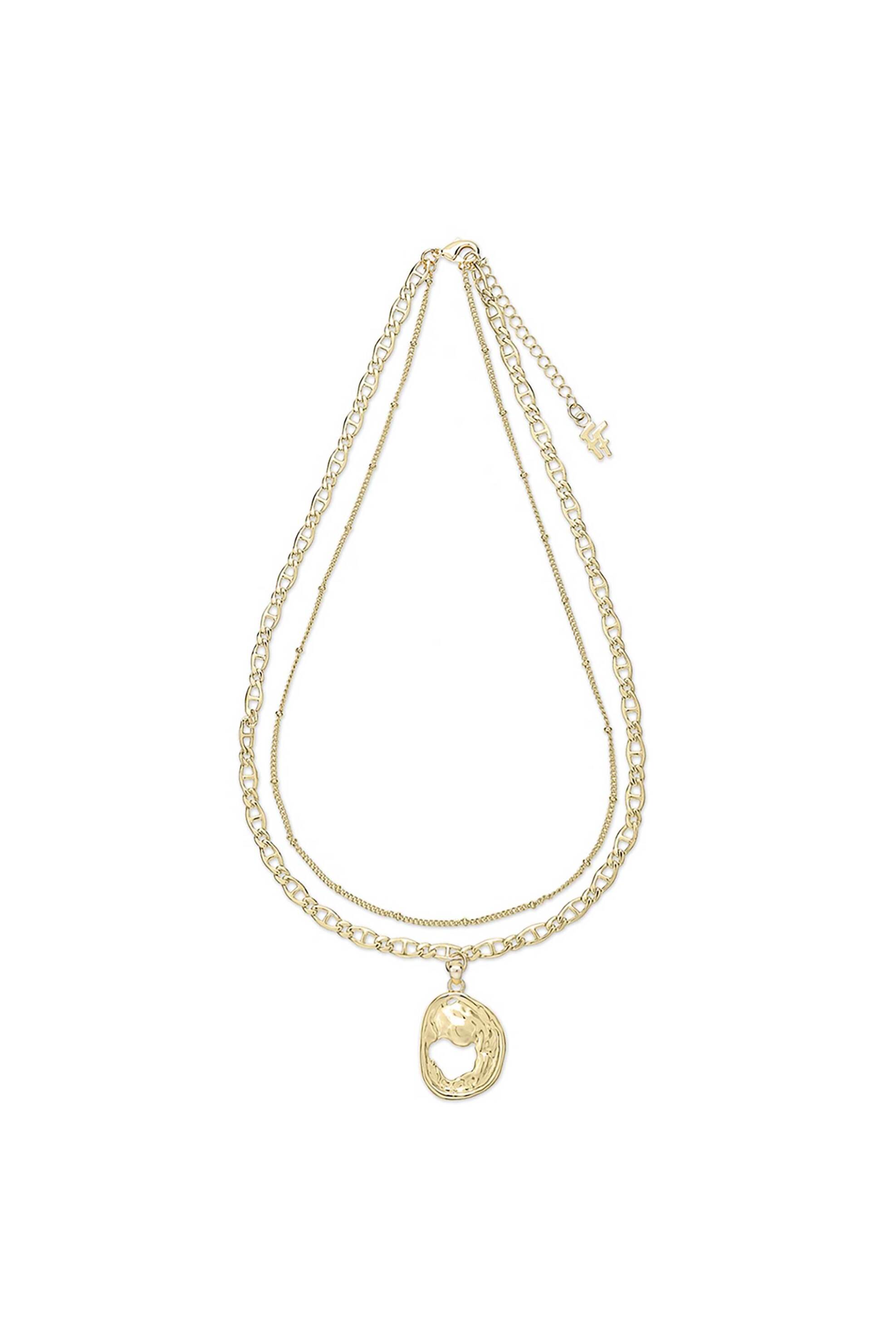 Folli Follie γυναικείο επίχρυσο κολιέ με διπλή αλυσίδα ακανόνιστο κρεμαστό μοτίφ "Fluid Contour" - 1N24D110Y Χρυσό φωτογραφία