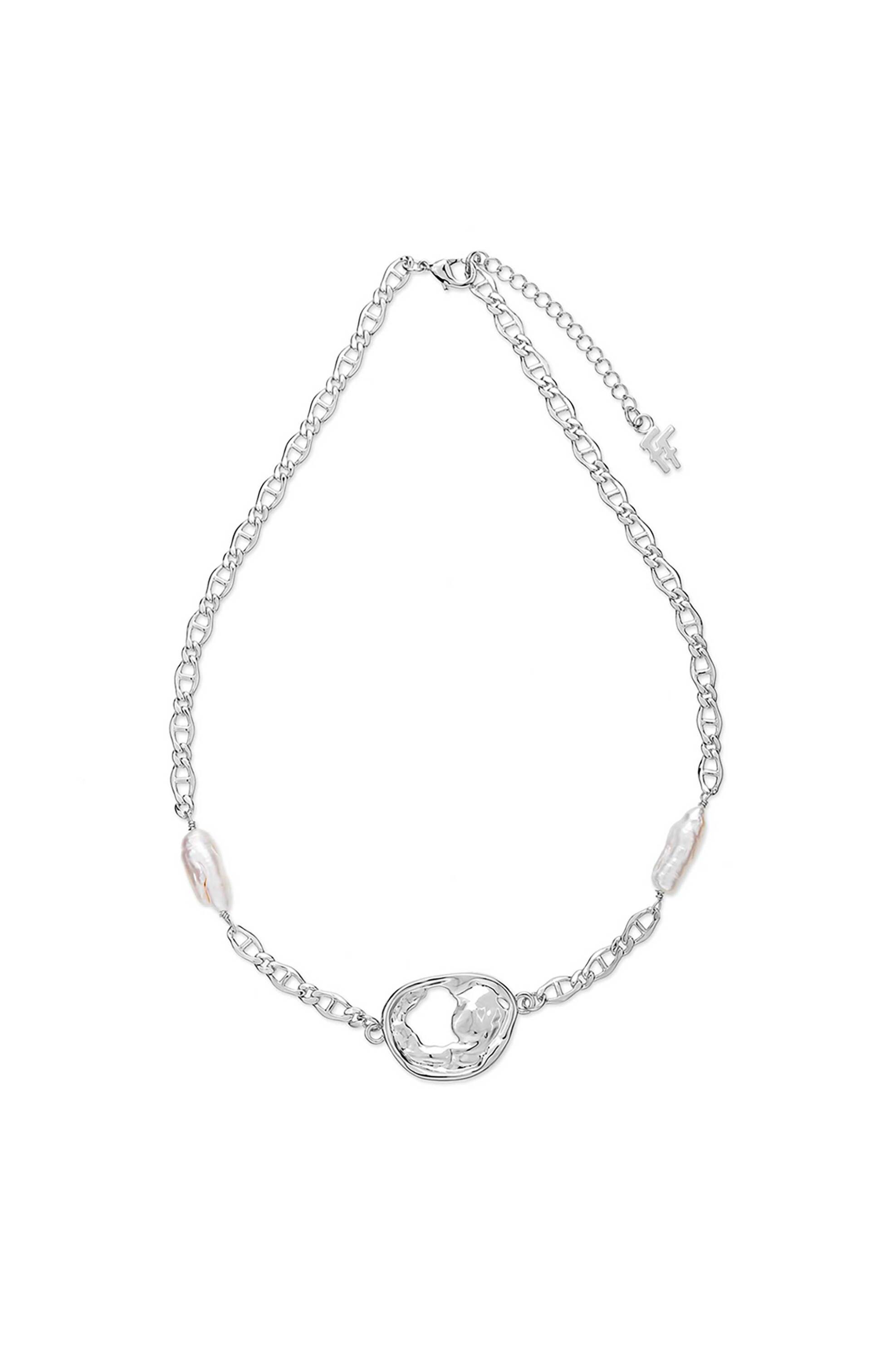 Folli Follie γυναικείο κοντό ασημί κολιέ αλυσίδα ακανόνιστο μοτίφ "Fluid Contour" - 2N24D024W Ασημί φωτογραφία