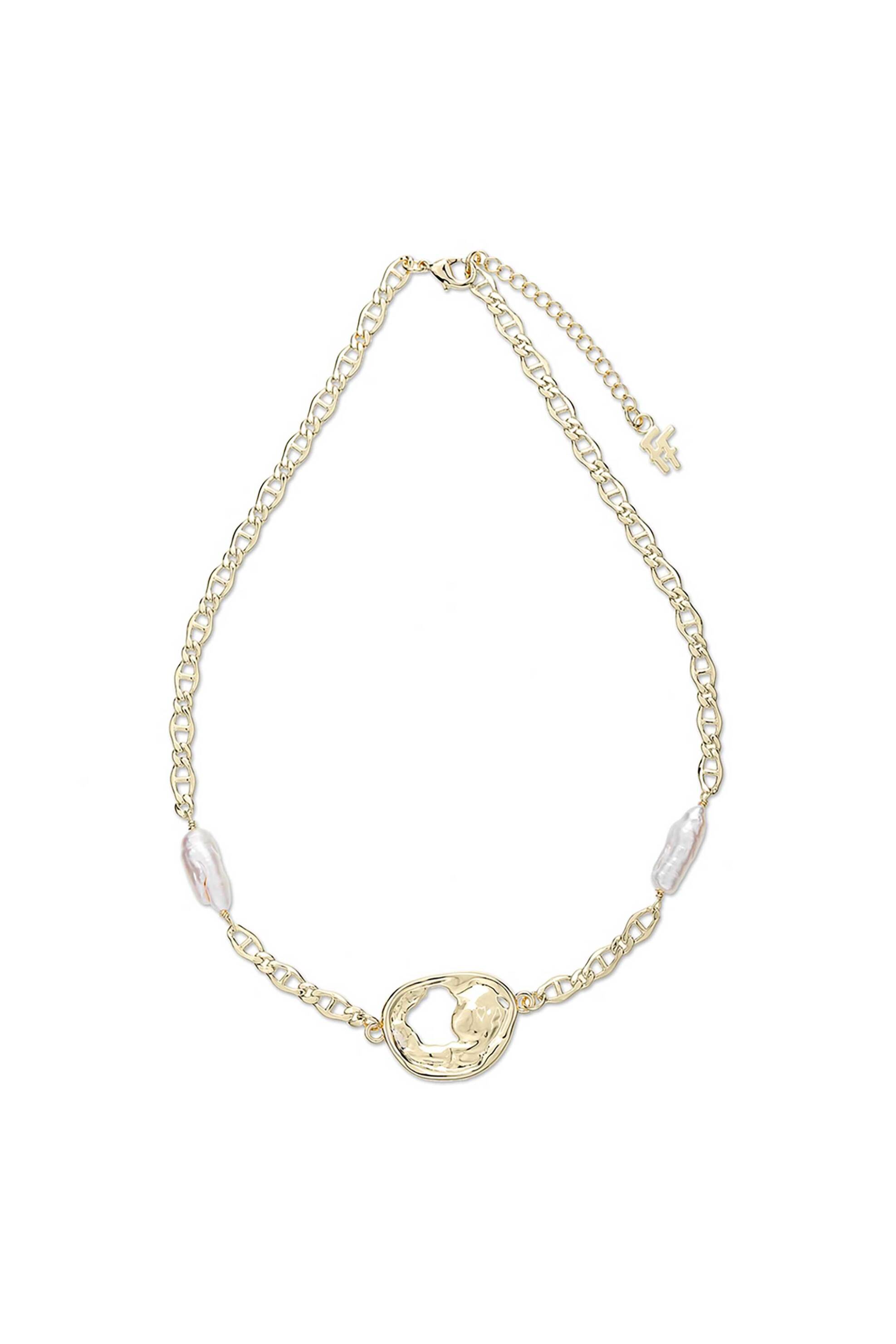 Folli Follie γυναικείο επίχρυσο κολιέ κοντή αλυσίδα ακανόνιστο μοτίφ "Fluid Contour" - 2N24D024YW Χρυσό φωτογραφία