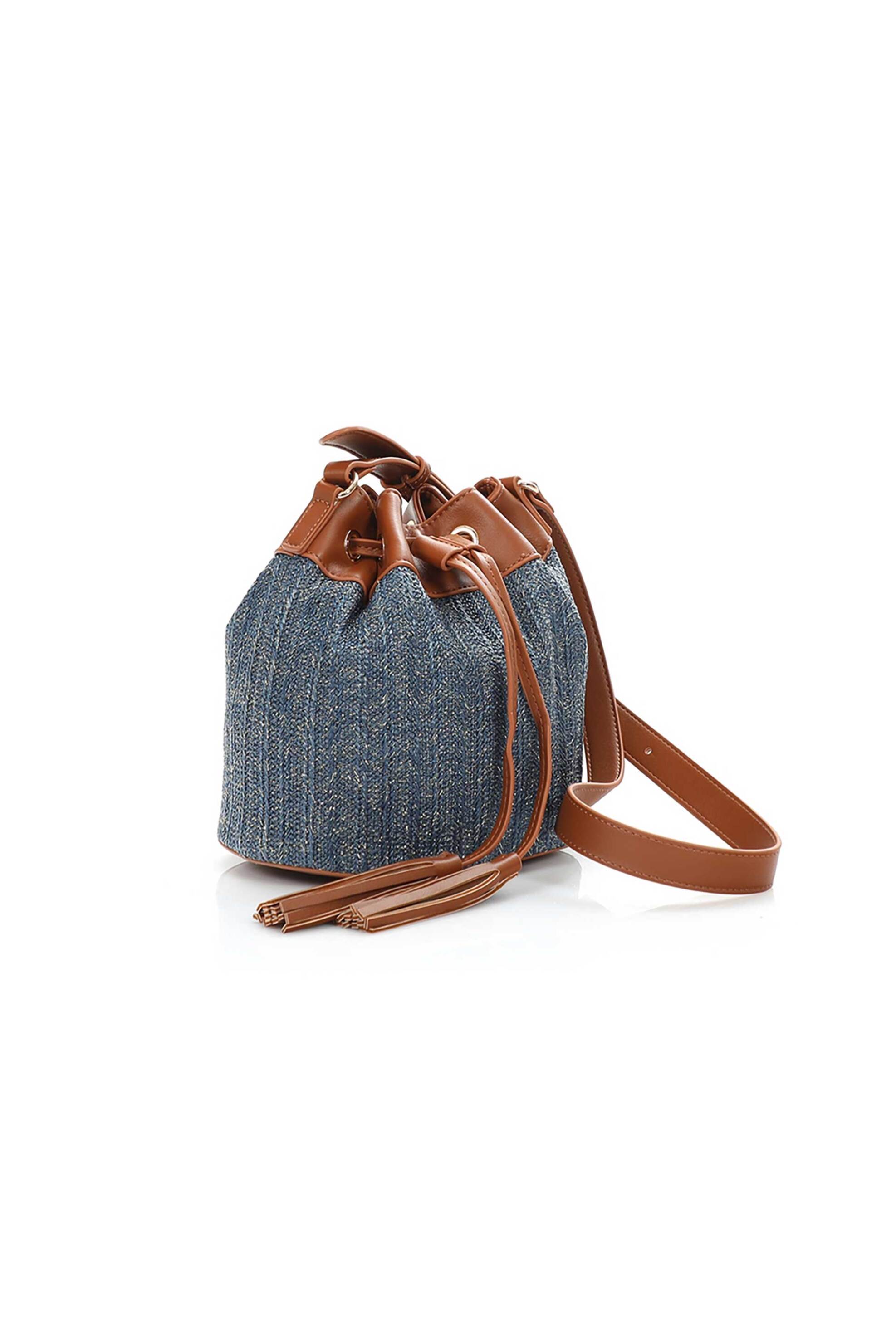 Folli Follie γυναικεία μικρή μπλε τσάντα ώμου από raffia "Rustic Illusion" - BU23R003GU Μπλε φωτογραφία