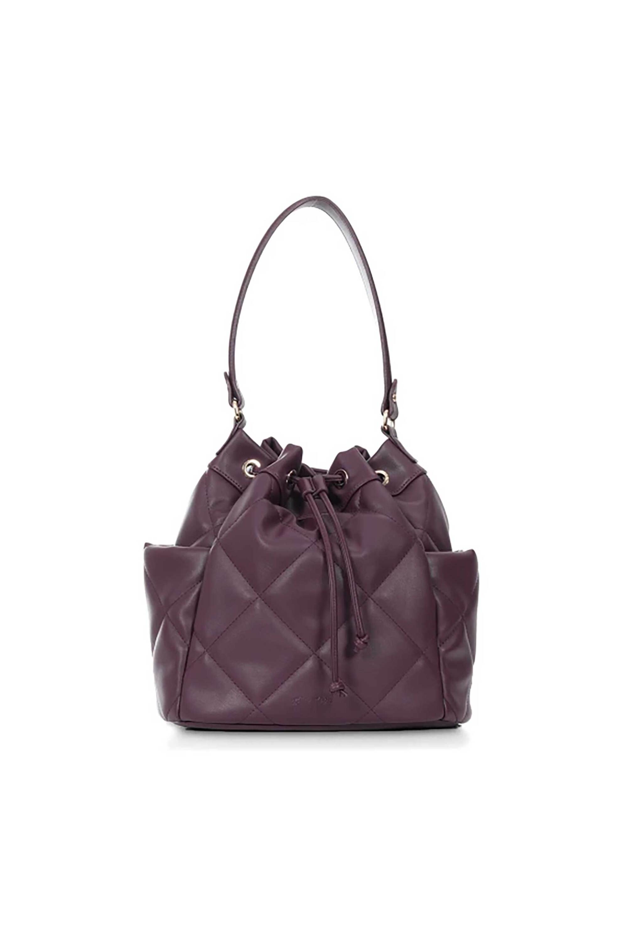 Folli Follie γυναικεία μεσαία καπιτονέ τσάντα ώμου/πουγκί "Hype me up" - BU24P006GX Μπορντό