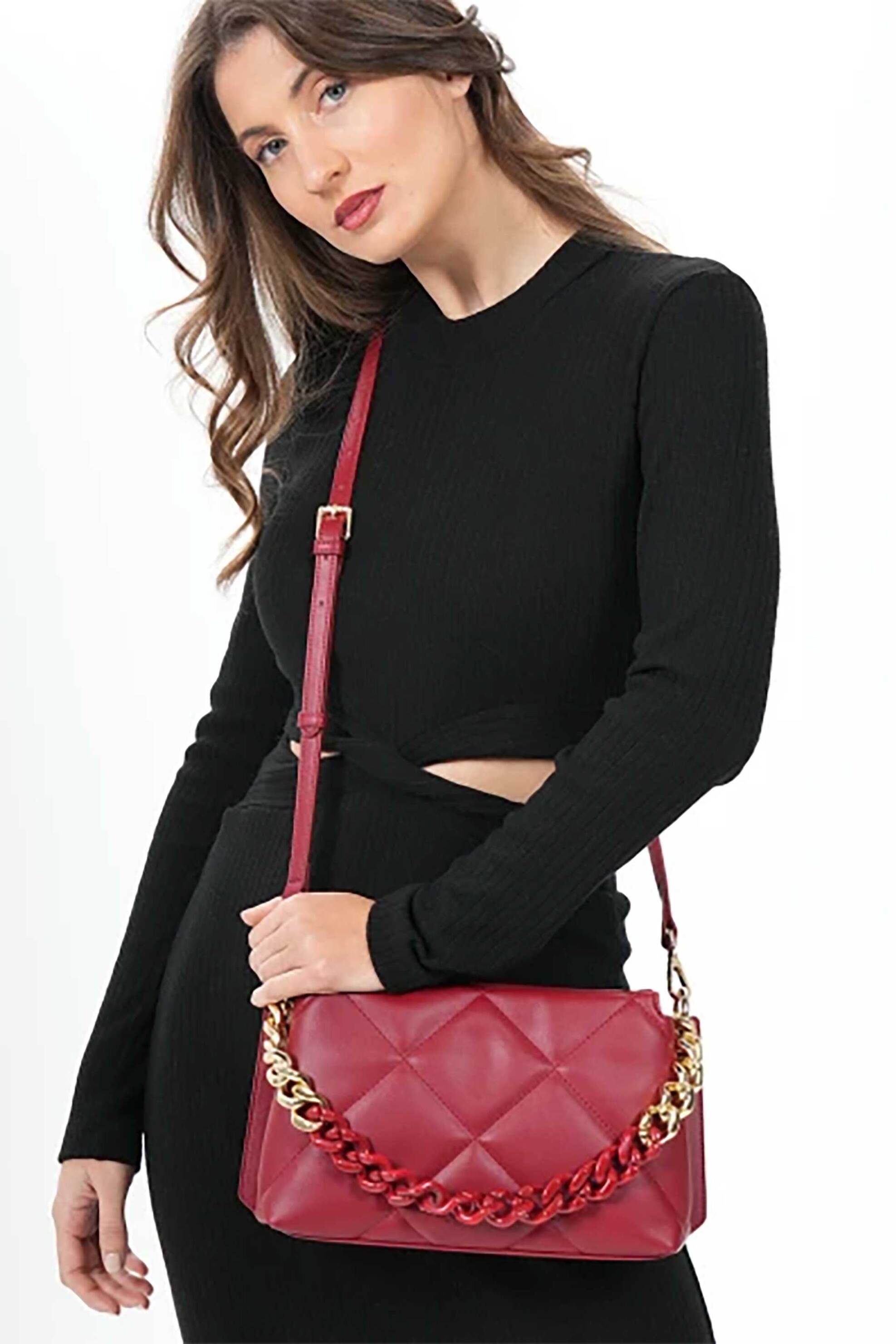 Folli Follie Γυναικεία Καπιτονέ Τσάντα Crossbody Hype Me Up - Cb24P016Gdr Μπορντό