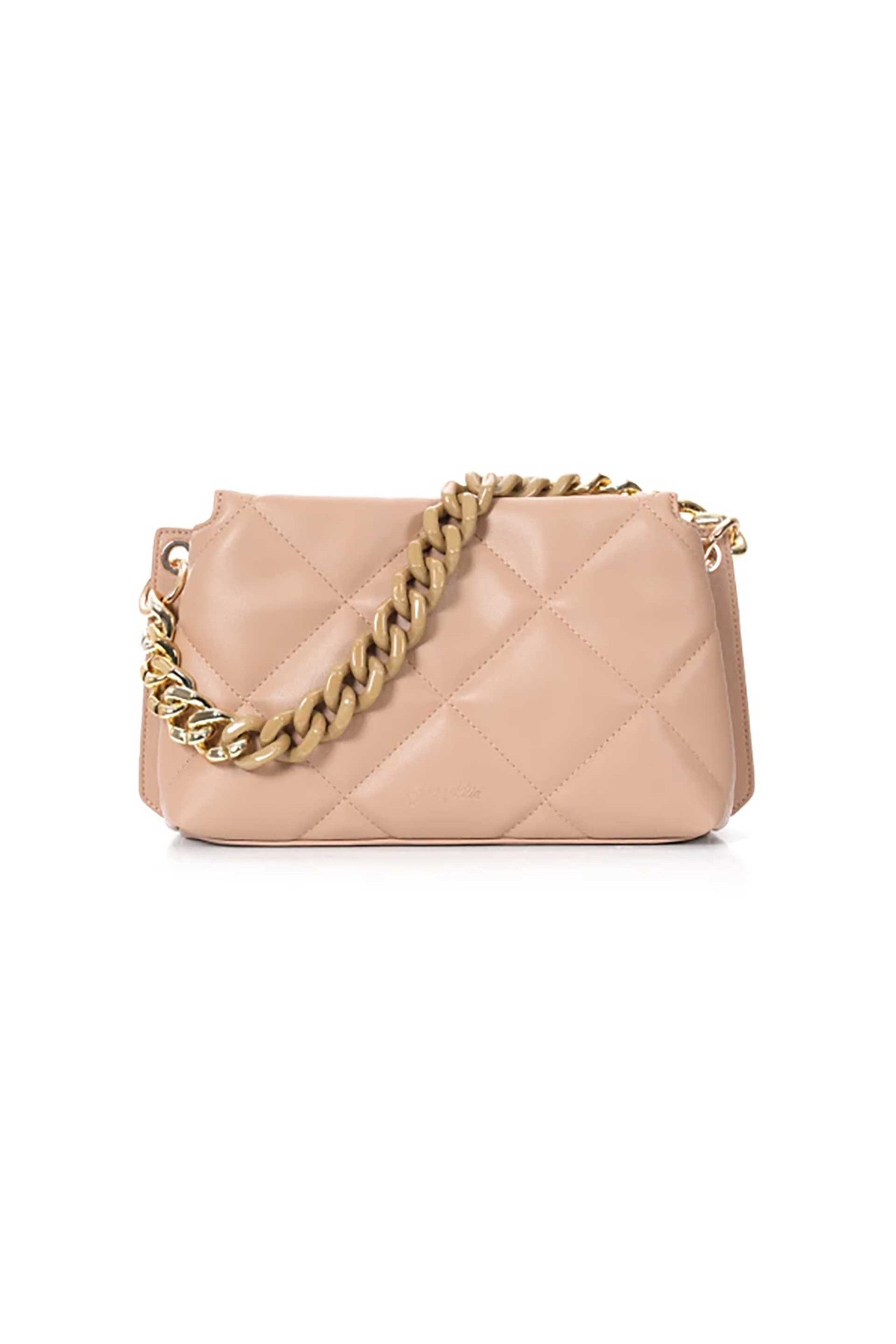 Folli Follie γυναικεία καπιτονέ τσάντα crossbody "Hype me up" - CB24P016GN Μπεζ