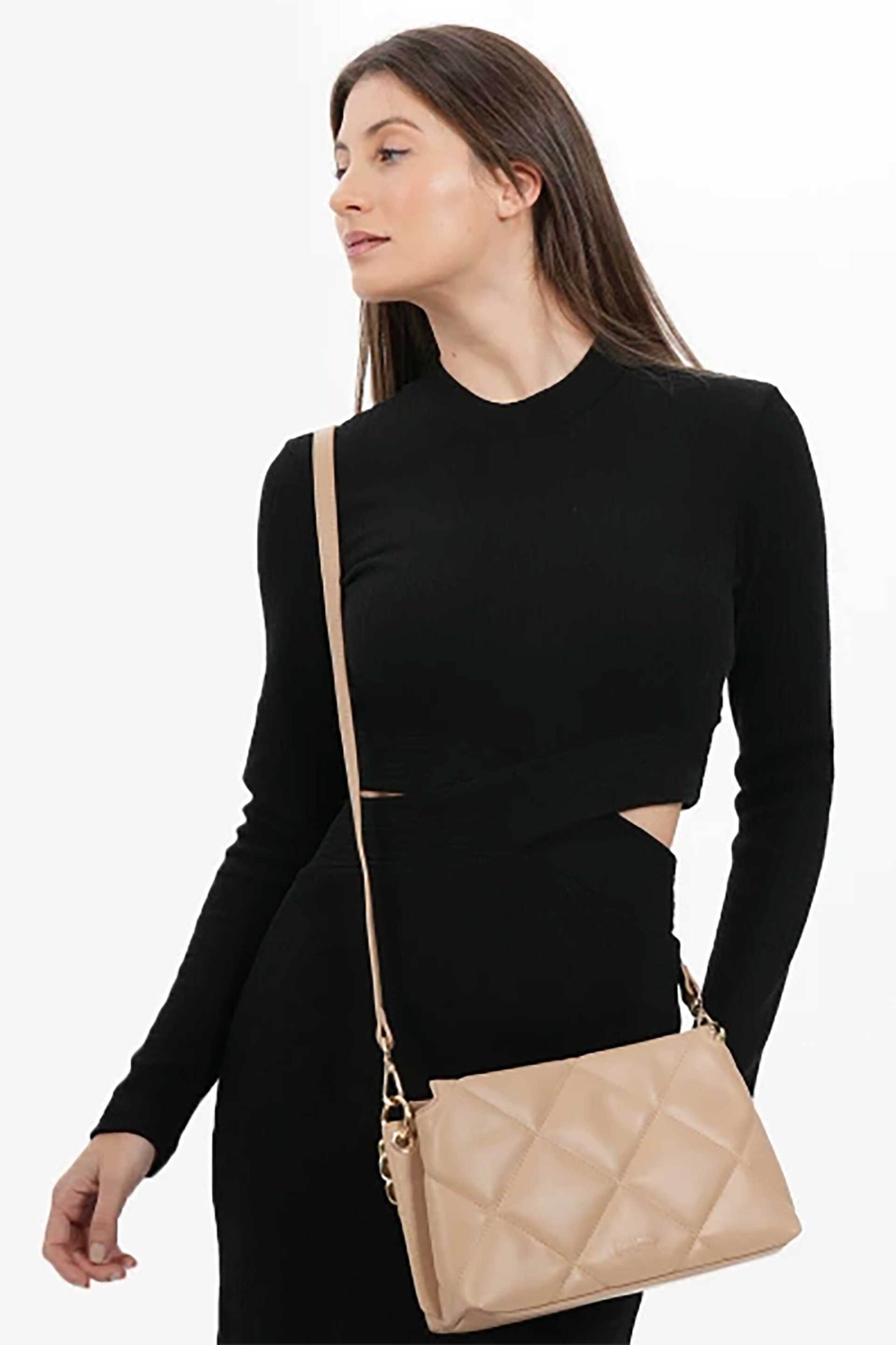 Folli Follie Γυναικεία Καπιτονέ Τσάντα Crossbody Hype Me Up - Cb24P016Gn Μπεζ