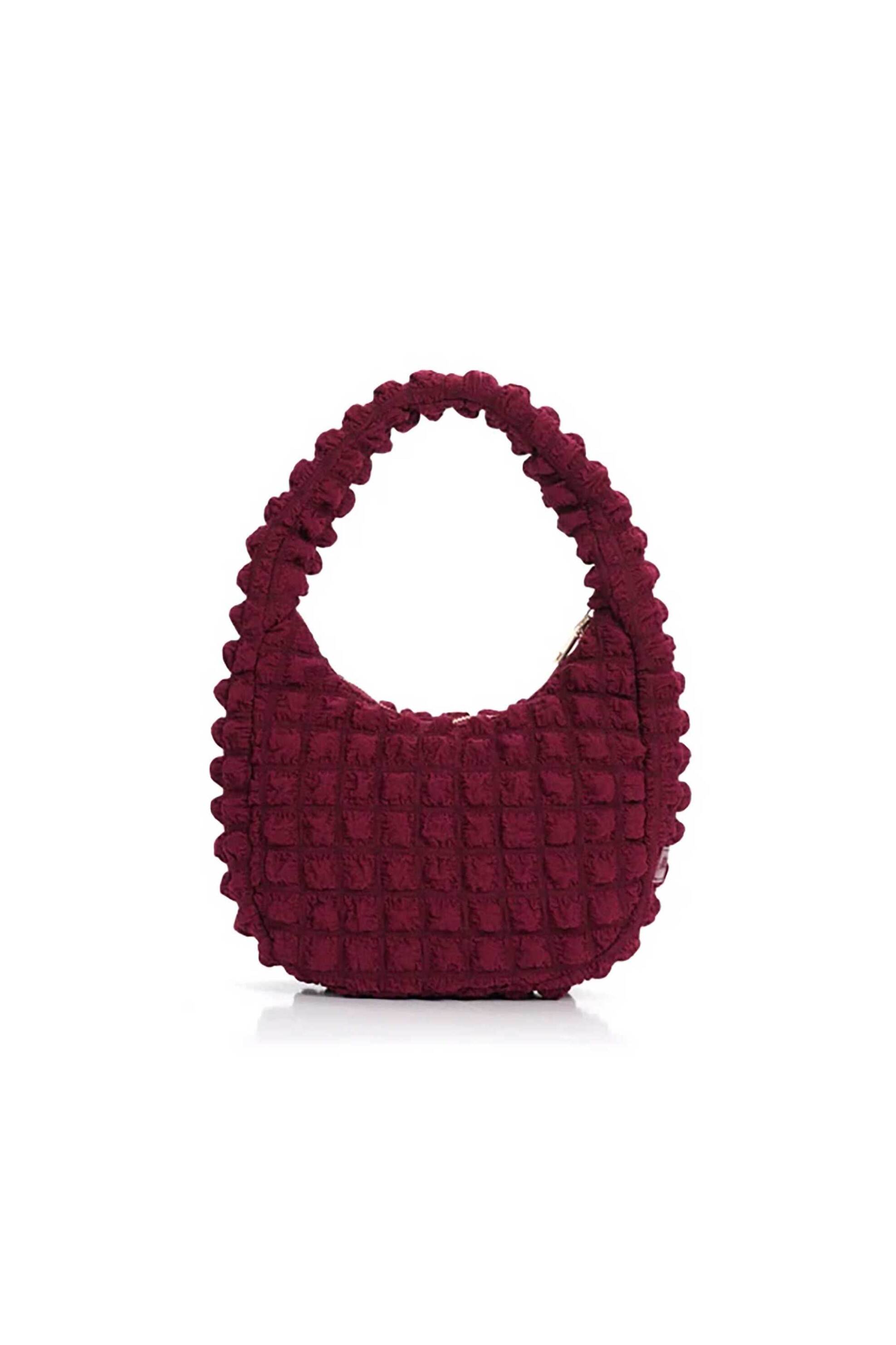 Folli Follie γυναικεία τσάντα καπιτονέ hobo "Hype me up" - HO24F004GX Μπορντό