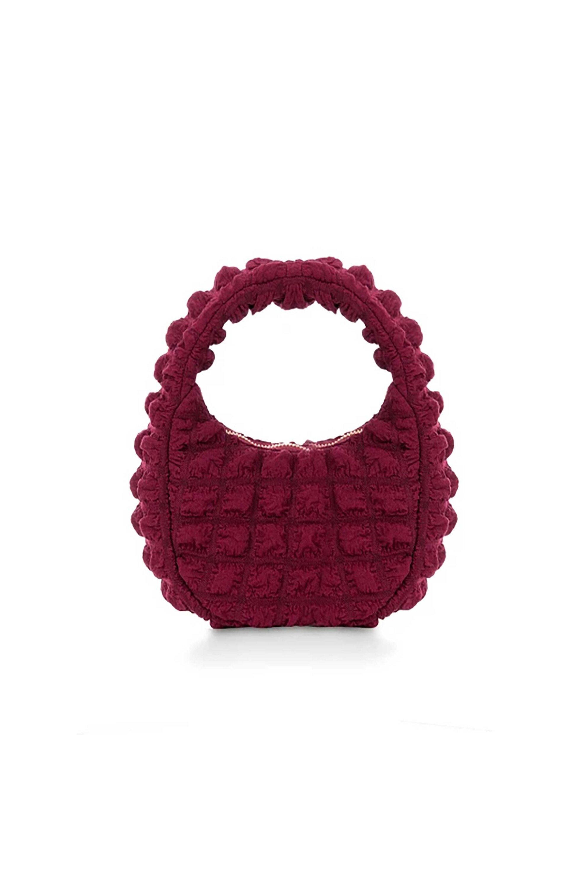 Folli Follie γυναικεία τσάντα καπιτονέ hobo "Hype me up" - HO24F005GX Μπορντό