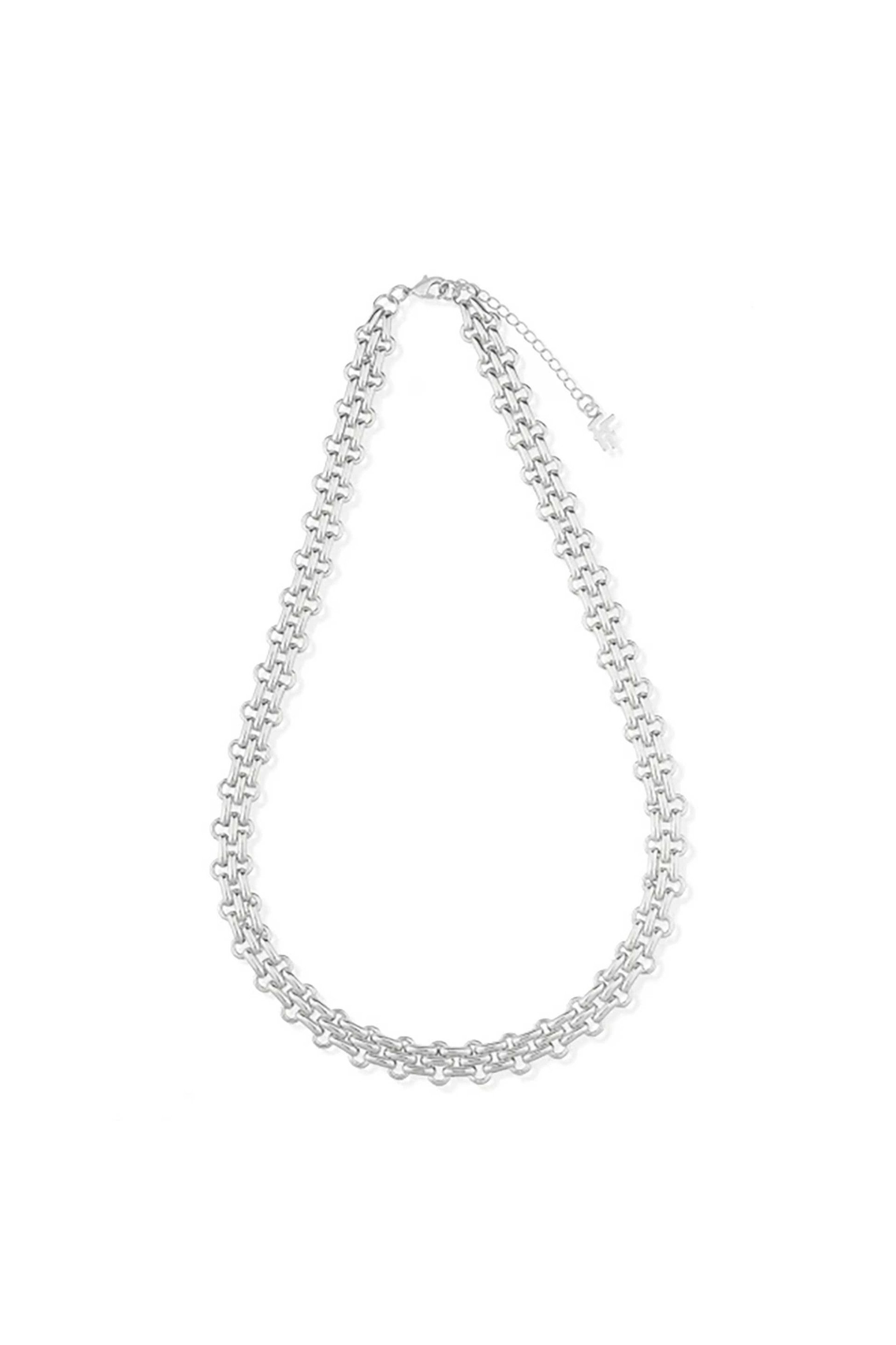 Folli Follie γυναικείο ασημί κολιέ αλυσίδα με ορθογώνιους κρίκους "The Chain Addiction" - 1N24D134 Ασημί