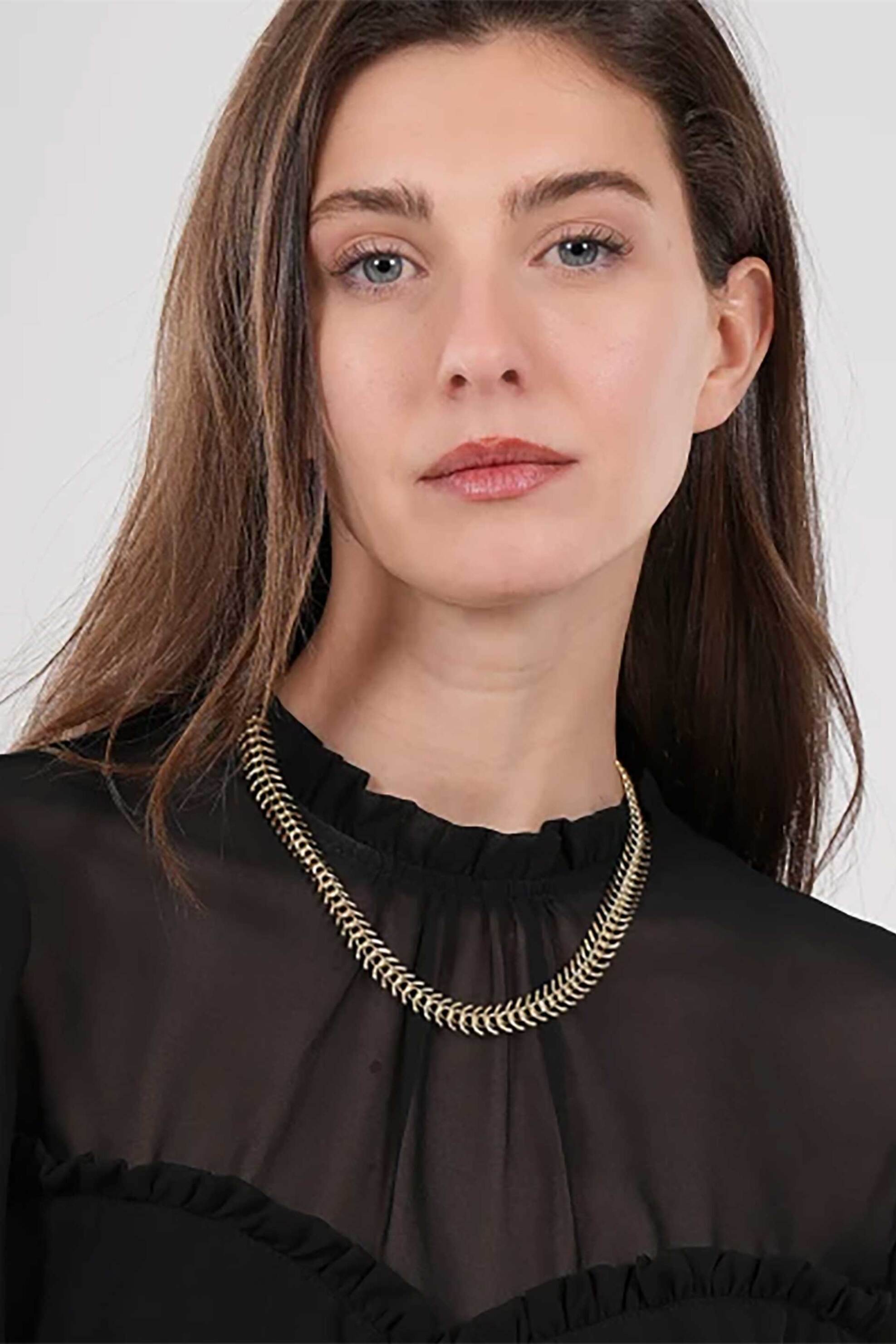 Folli Follie γυναικείο επίχρυσο κολιέ αλυσίδα με σχέδιο φύλλα "The Chain Addiction" - 1N24D135Y Χρυσό φωτογραφία