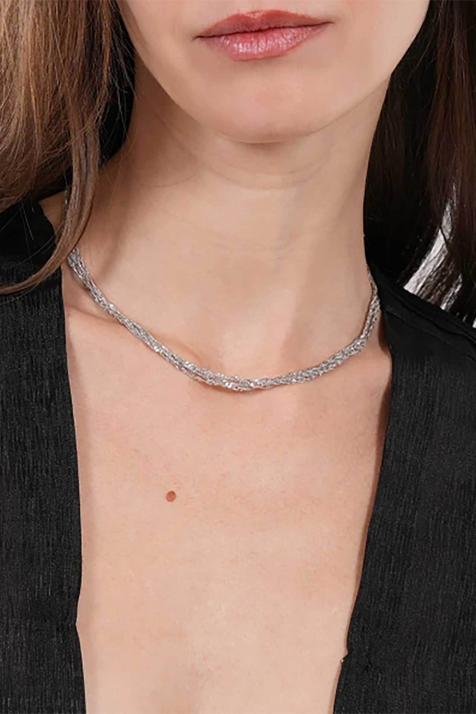 Folli Follie γυναικείο ασημί κολιέ πολλές λεπτές αλυσίδες "The Chain Addiction" - 1N24D139 Ασημί φωτογραφία
