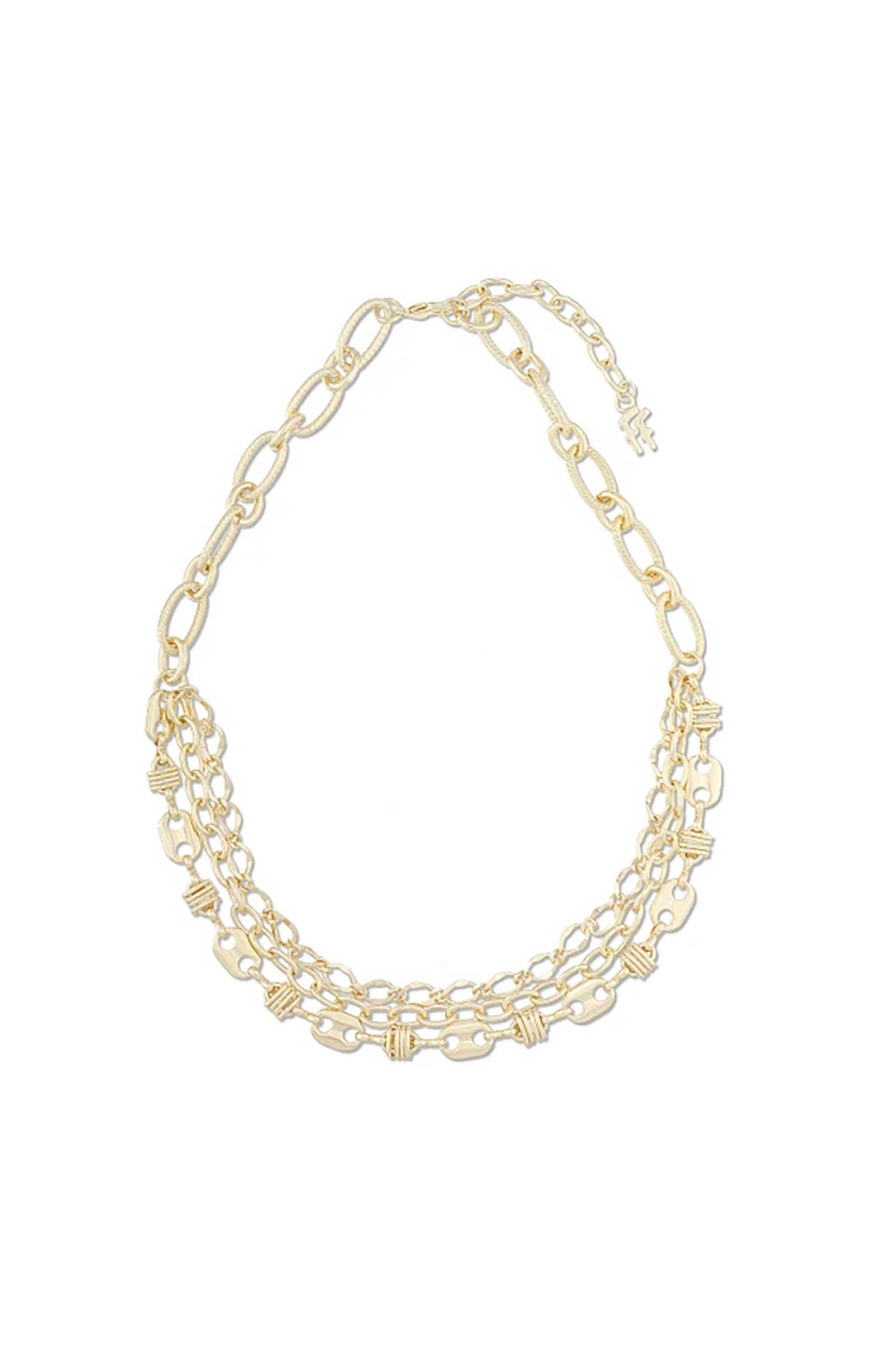 Folli Follie γυναικείο επίχρυσο κολιέ τριπλή αλυσίδα "The Chain Addiction" - 1N24D147Y Χρυσό