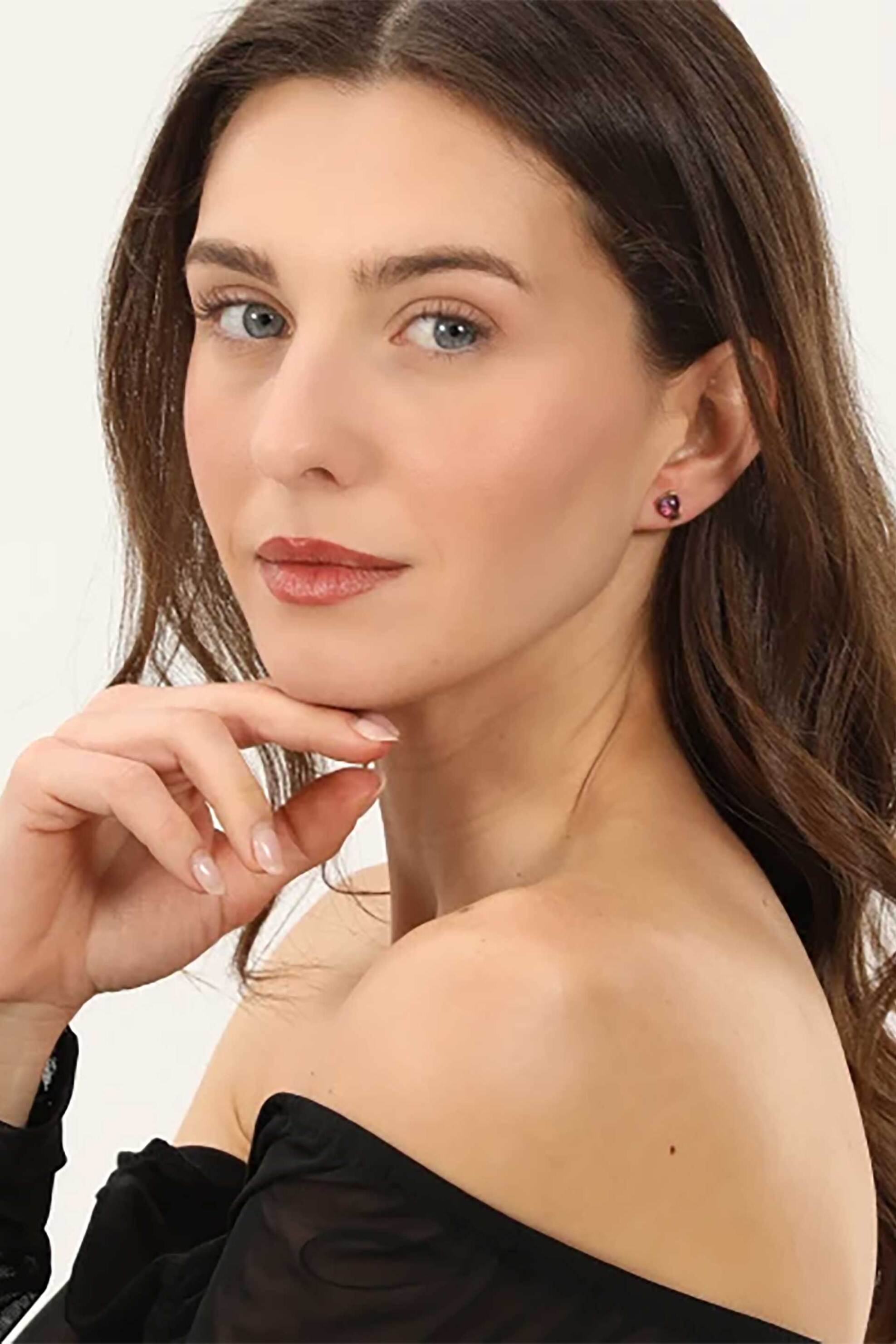 Folli Follie γυναικεία επίχρυσα σκουλαρίκια με μικρή συνθετική πέτρα "On and On" - 3E25S068YX Μοβ φωτογραφία