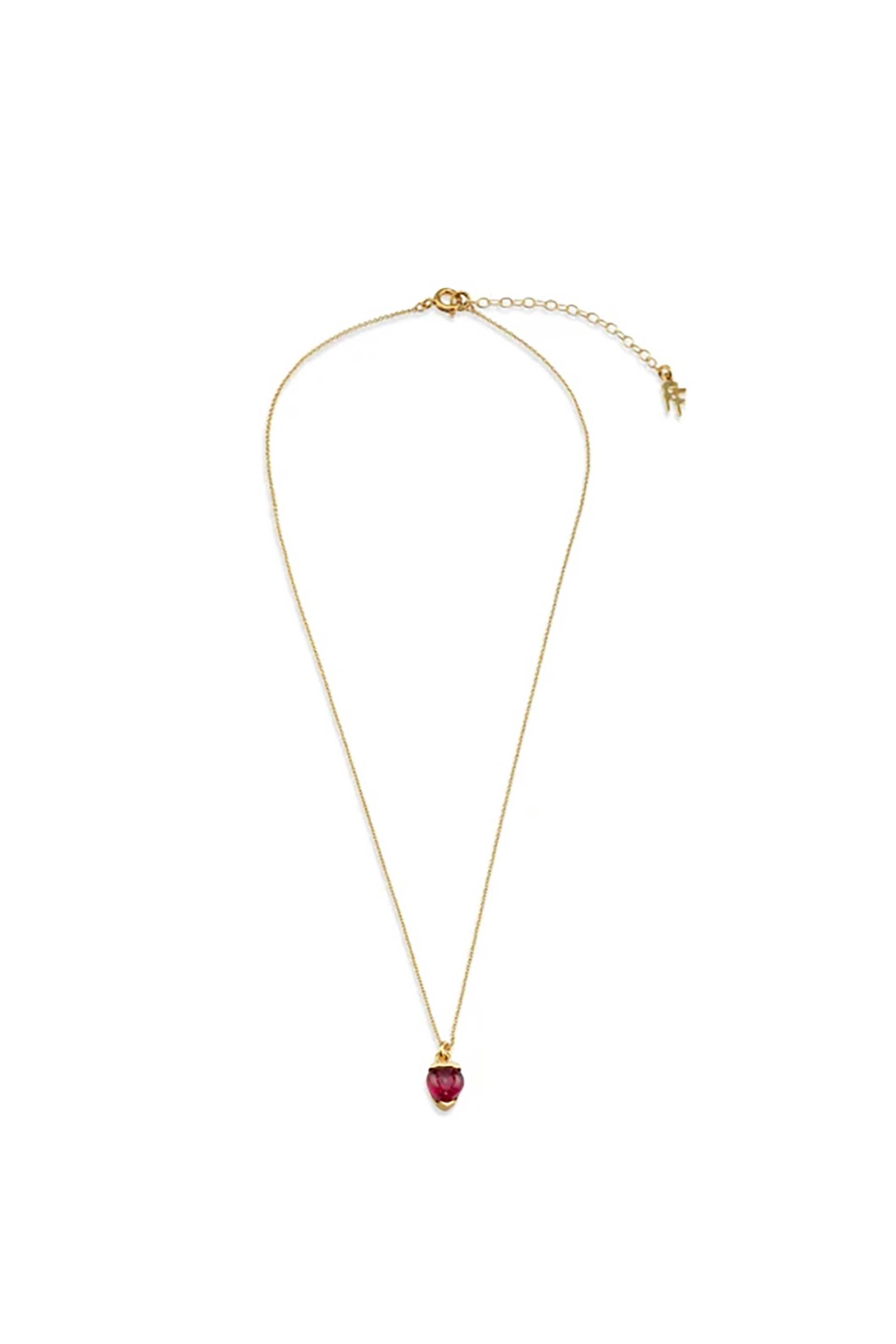 Folli Follie γυναικείο επίχρυσο κολιέ με μικρή συνθετική πέτρα "On and On" - 3N25S062YR Μπορντό